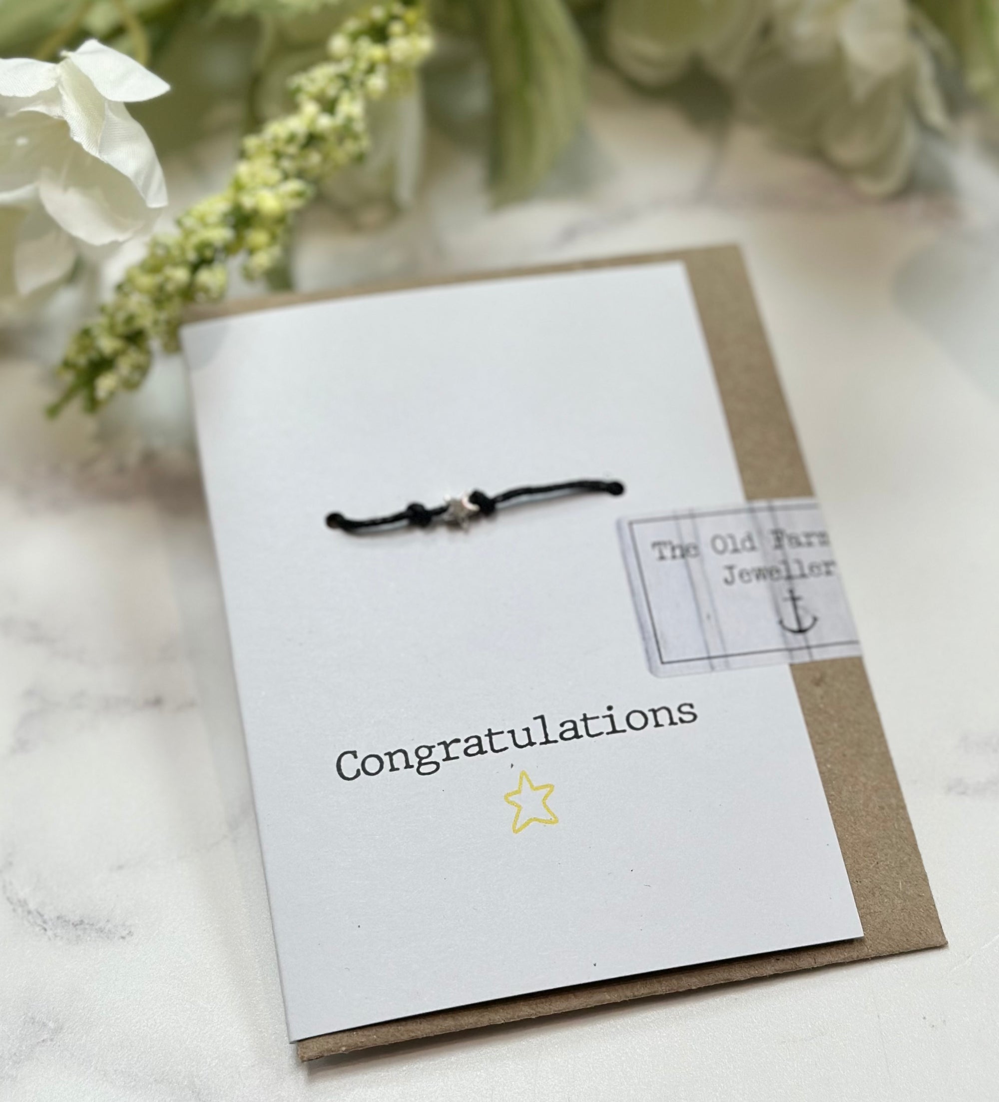 Congratulations - Star/Heart Black Cord Wish Bracelet