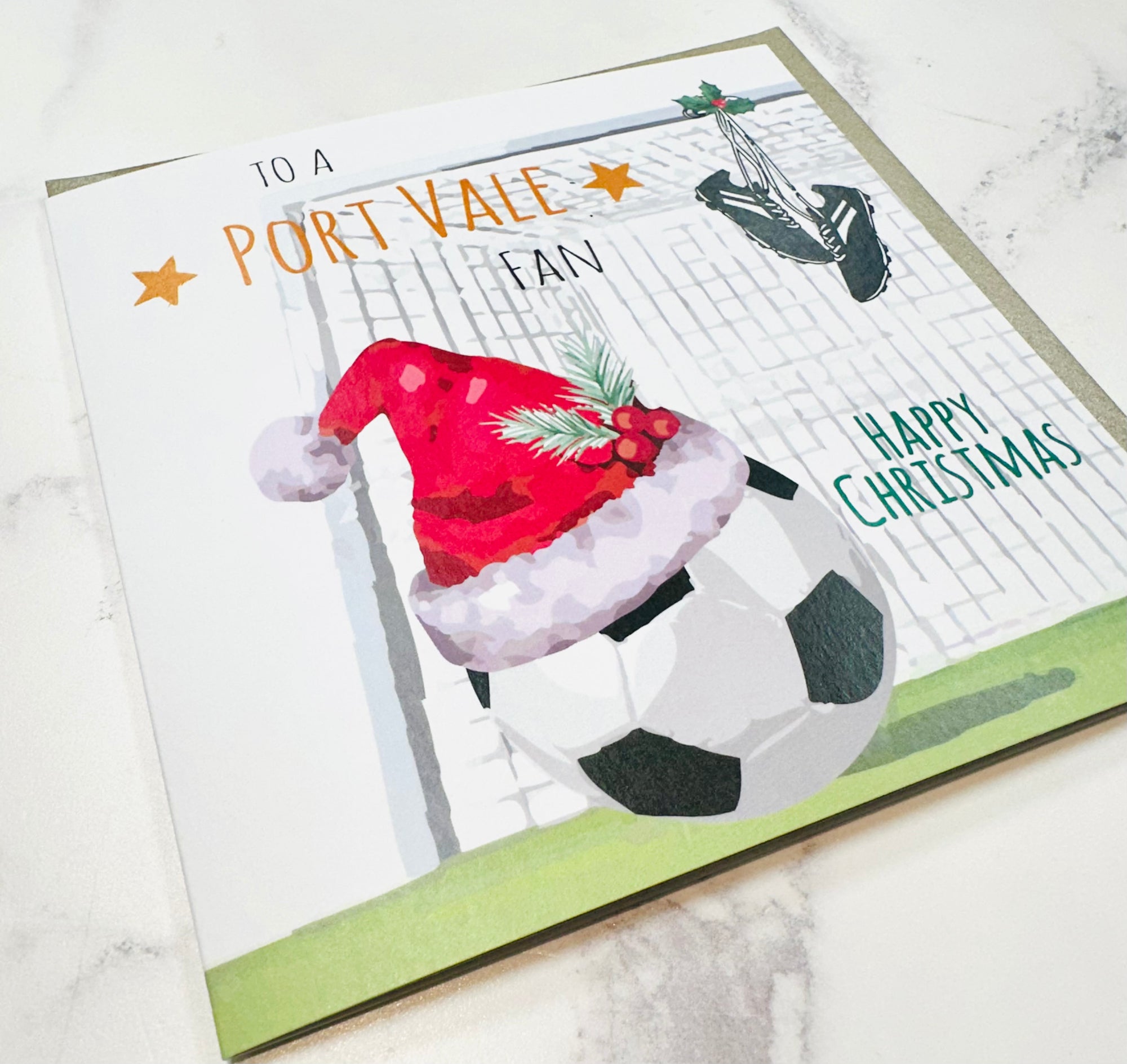 Port Vale Fan Christmas - Football Santa Hat Card - White Cotton Cards