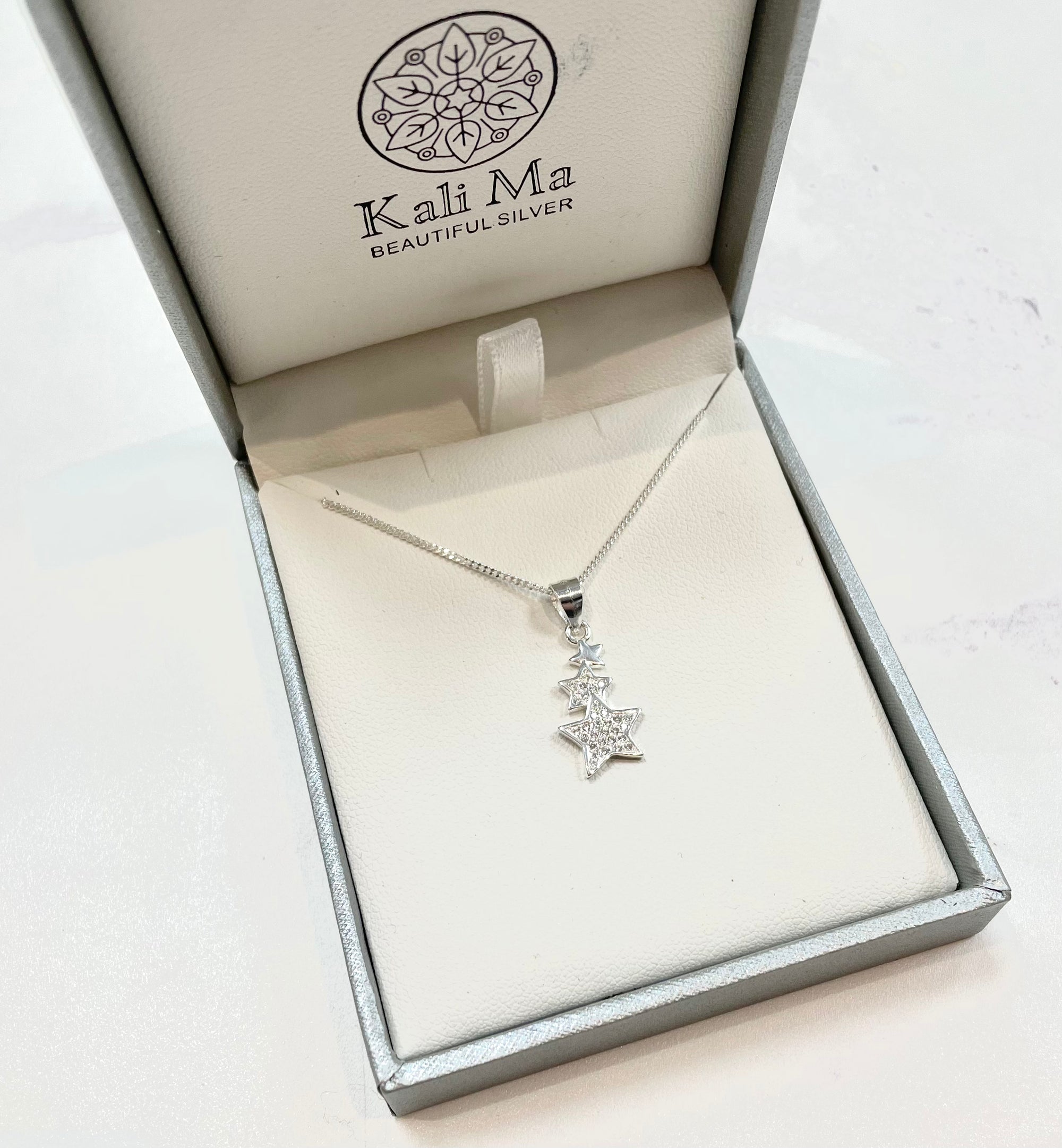 Kali Ma Pave Crystal Triple Star Pendant - Sterling 925 Silver