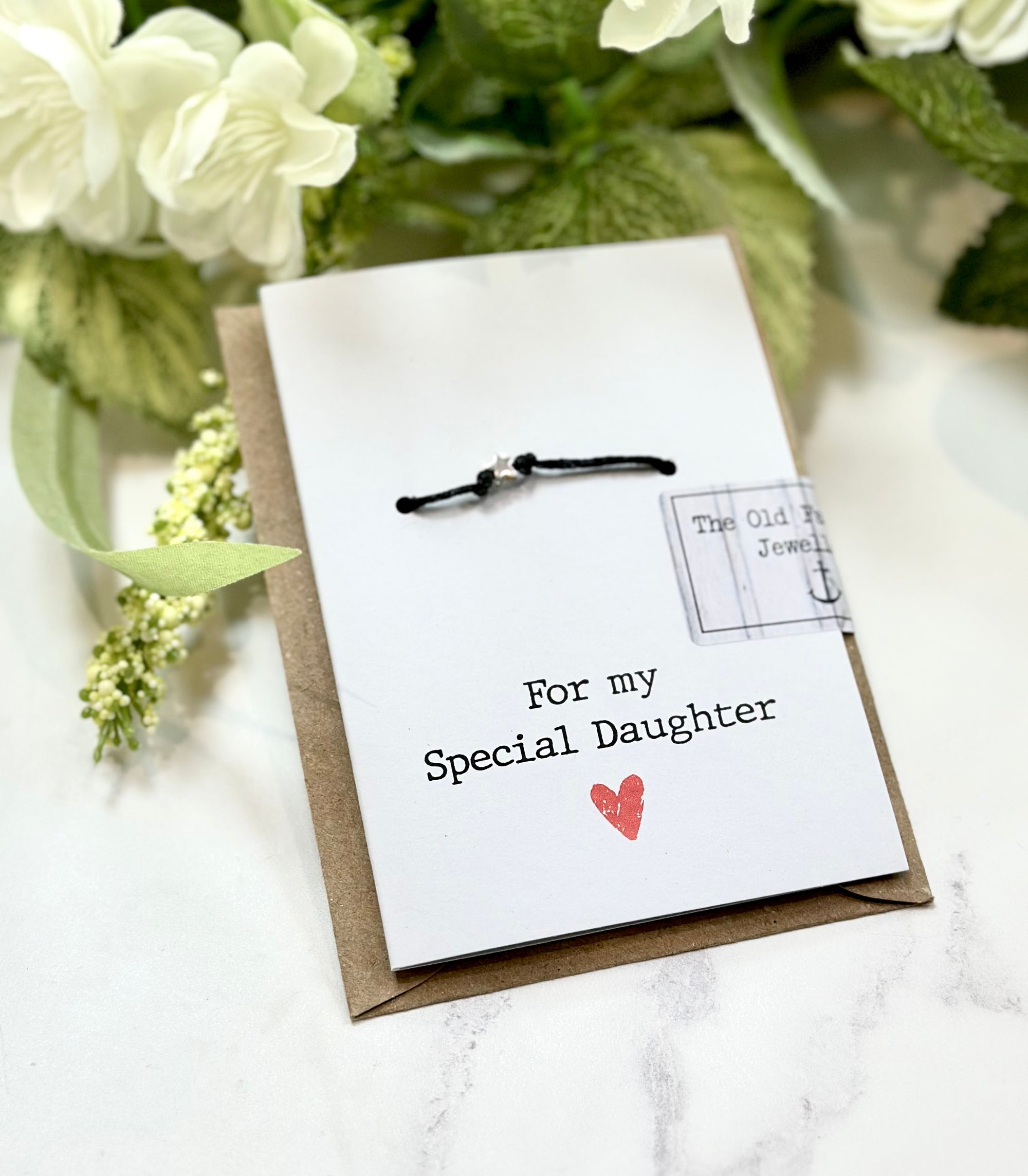 For My Special Daughter- Heart/Star Black Cord Wish Bracelet