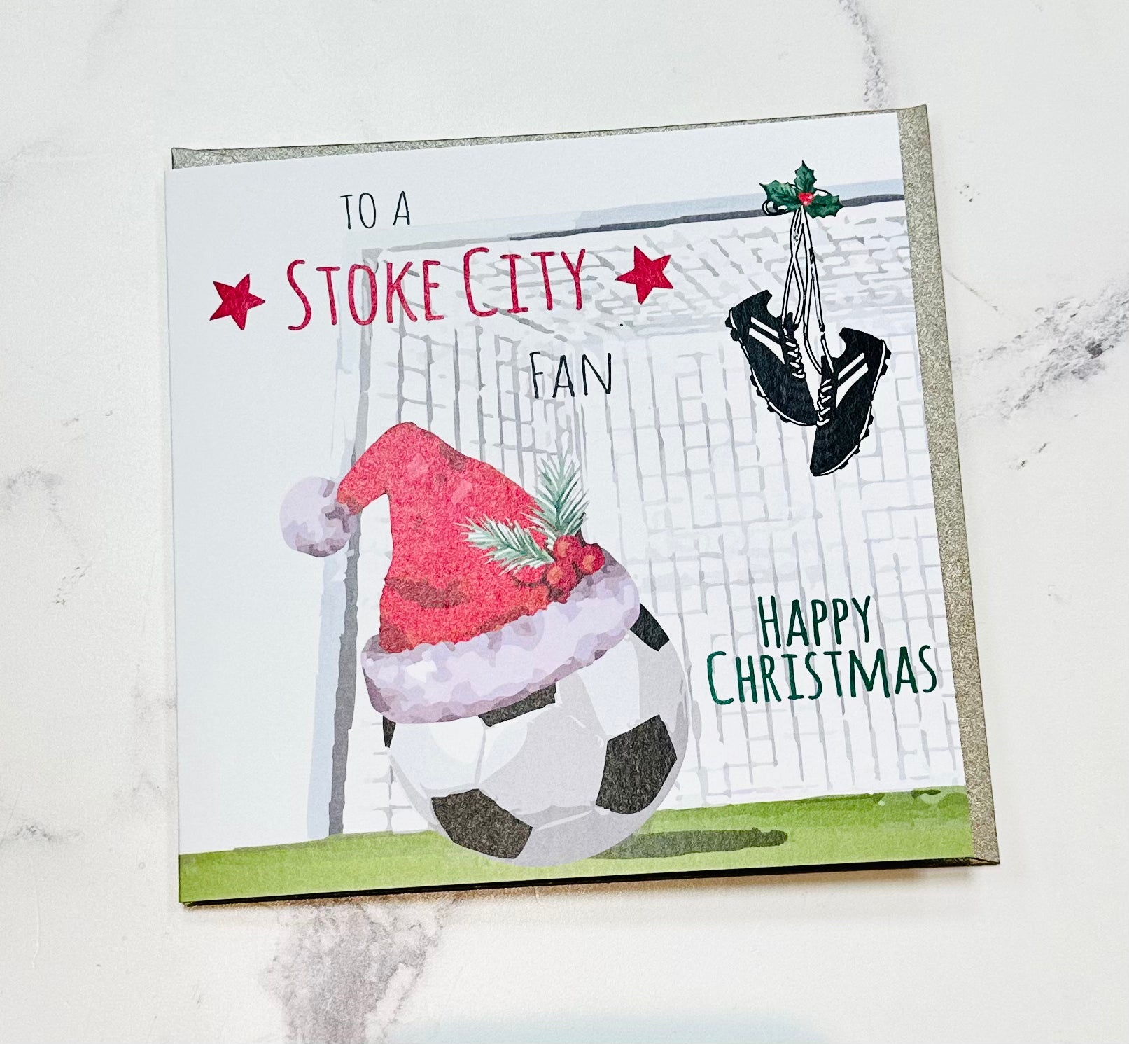 Stoke City Fan Christmas - Football Santa Hat Card - White Cotton Cards