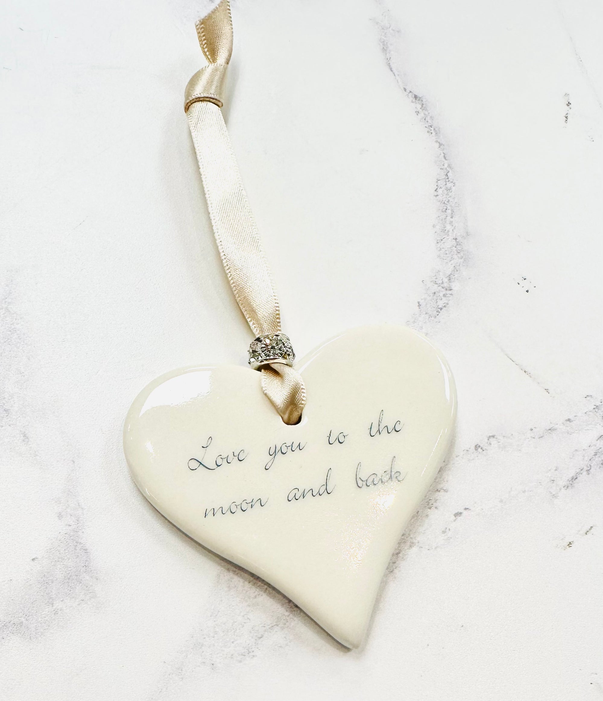 Dimbleby Ceramics Sentiment Hanging Heart - Love you to the Moon & Back
