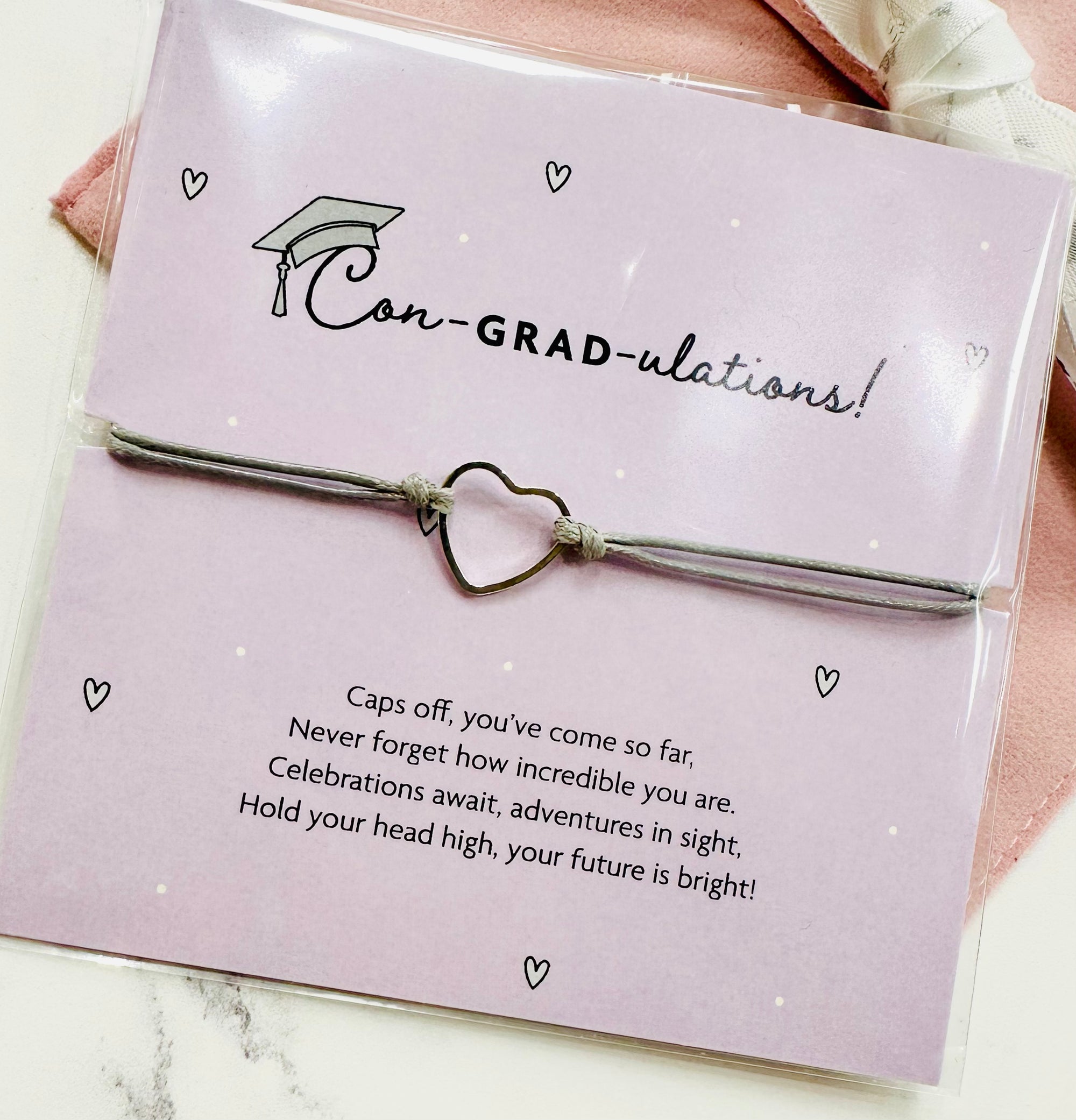 Letterbox Love - Con-Grad-Ulations - Open Heart - Grey Cord Bracelet