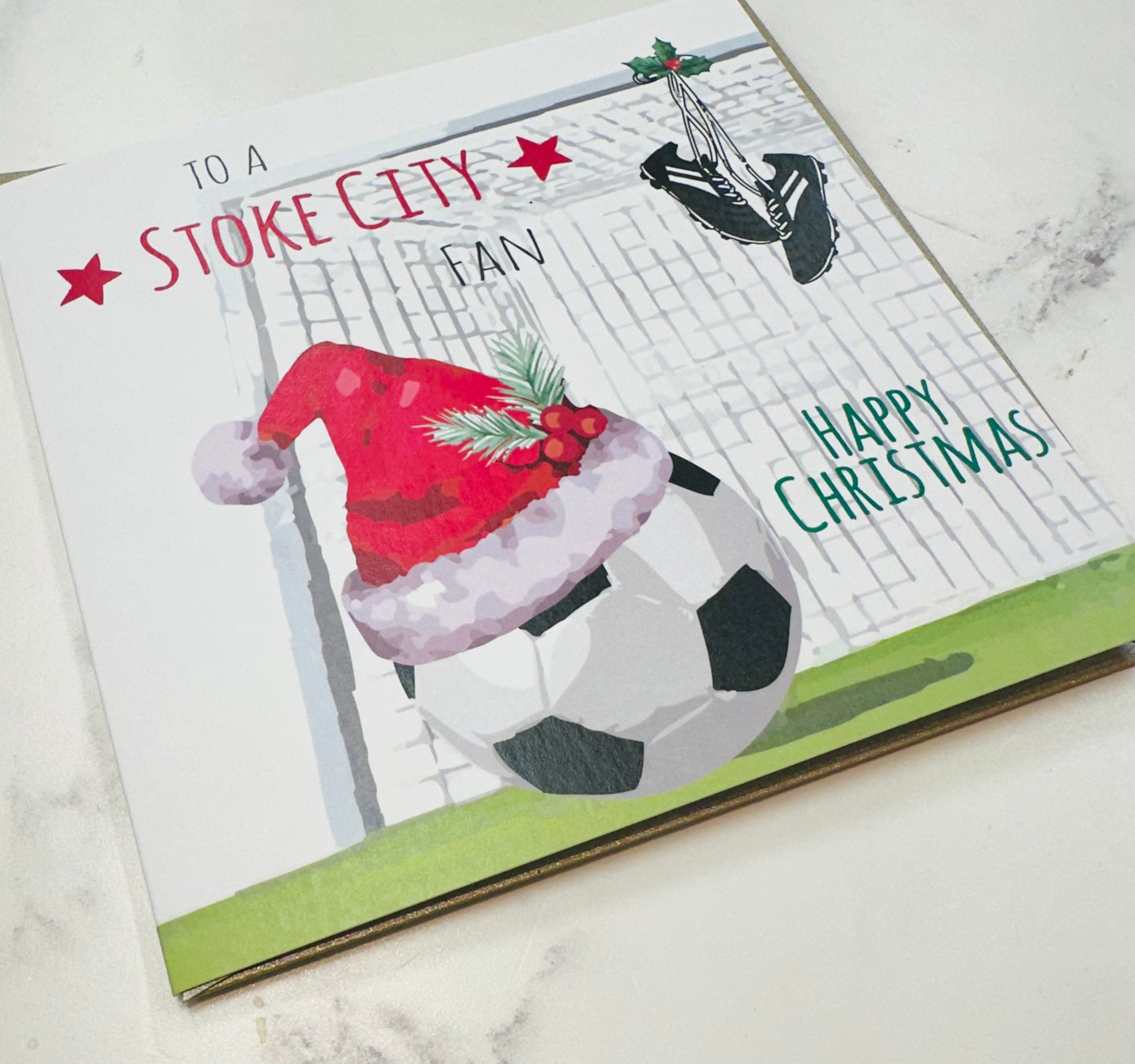 Stoke City Fan Christmas - Football Santa Hat Card - White Cotton Cards