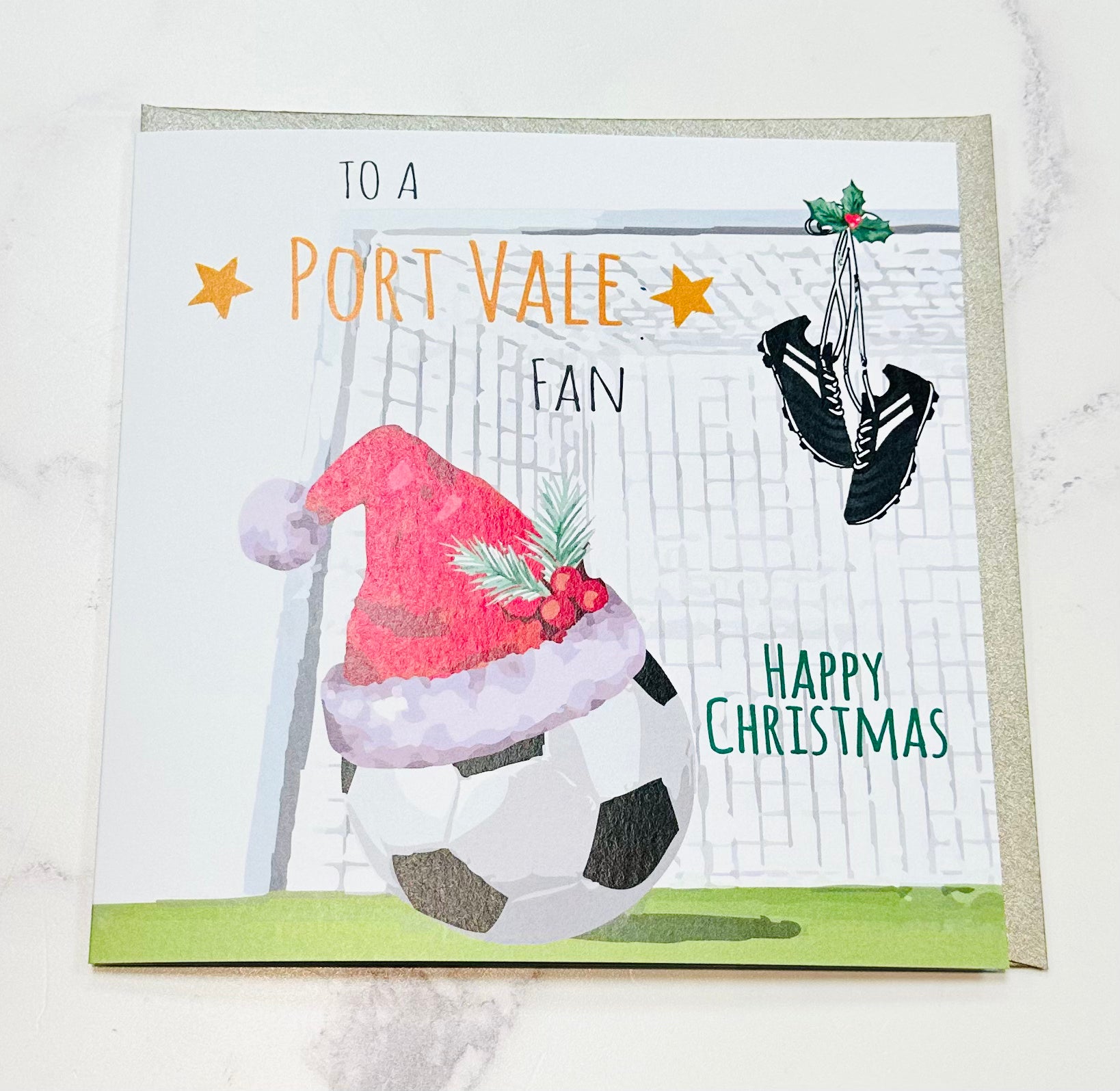 Port Vale Fan Christmas - Football Santa Hat Card - White Cotton Cards