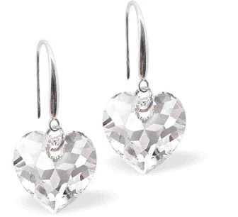 Byzantium Austrian Crystal Earrings - Multi Faceted Heart - Clear Crystal
