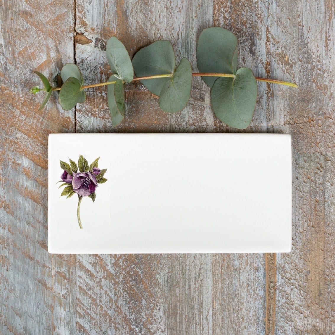 Toasted Crumpet -Hellebore - Rectangular Bone China Soap Dish