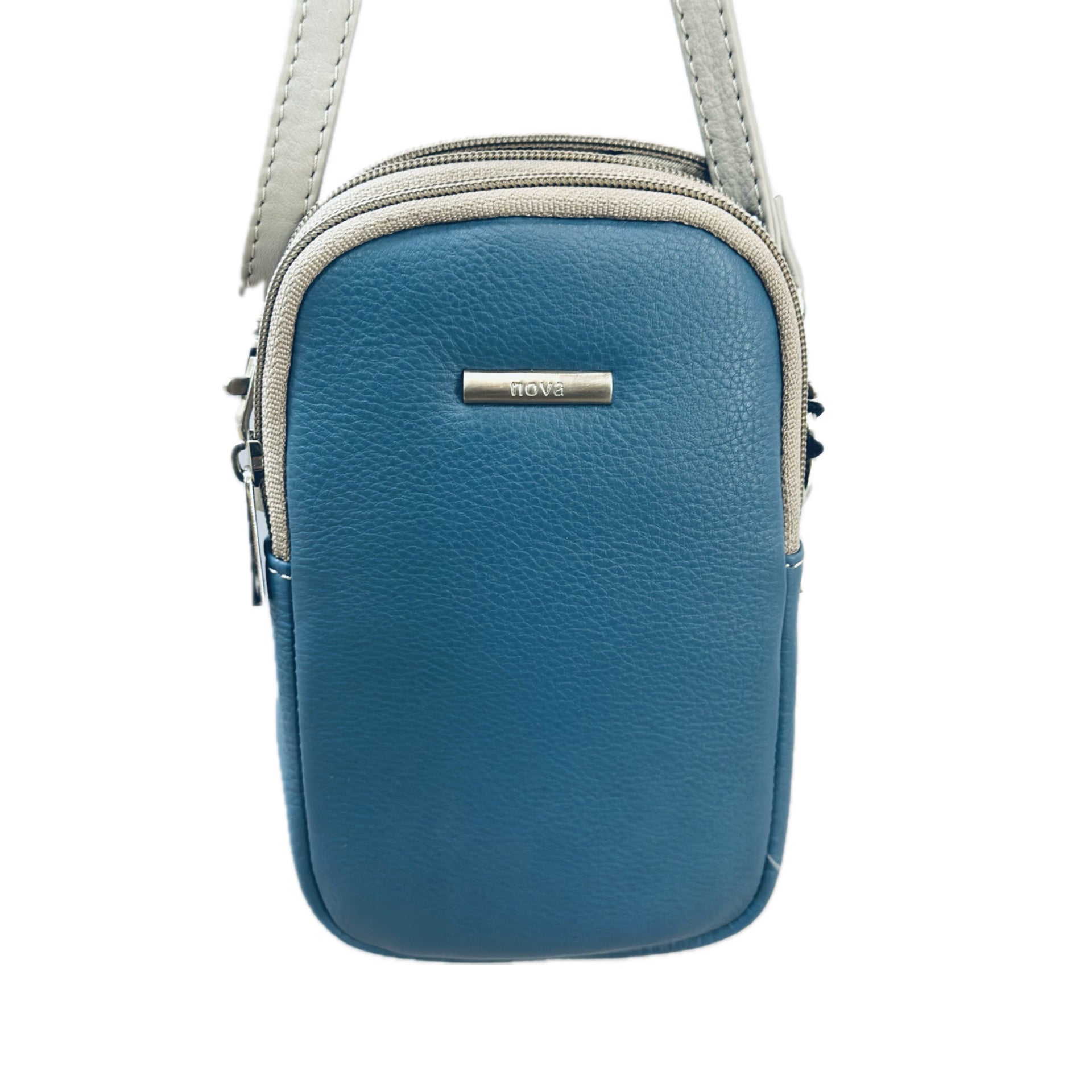 Nova Leathers Phone Crossbody - Blue/Dove Grey (8114)