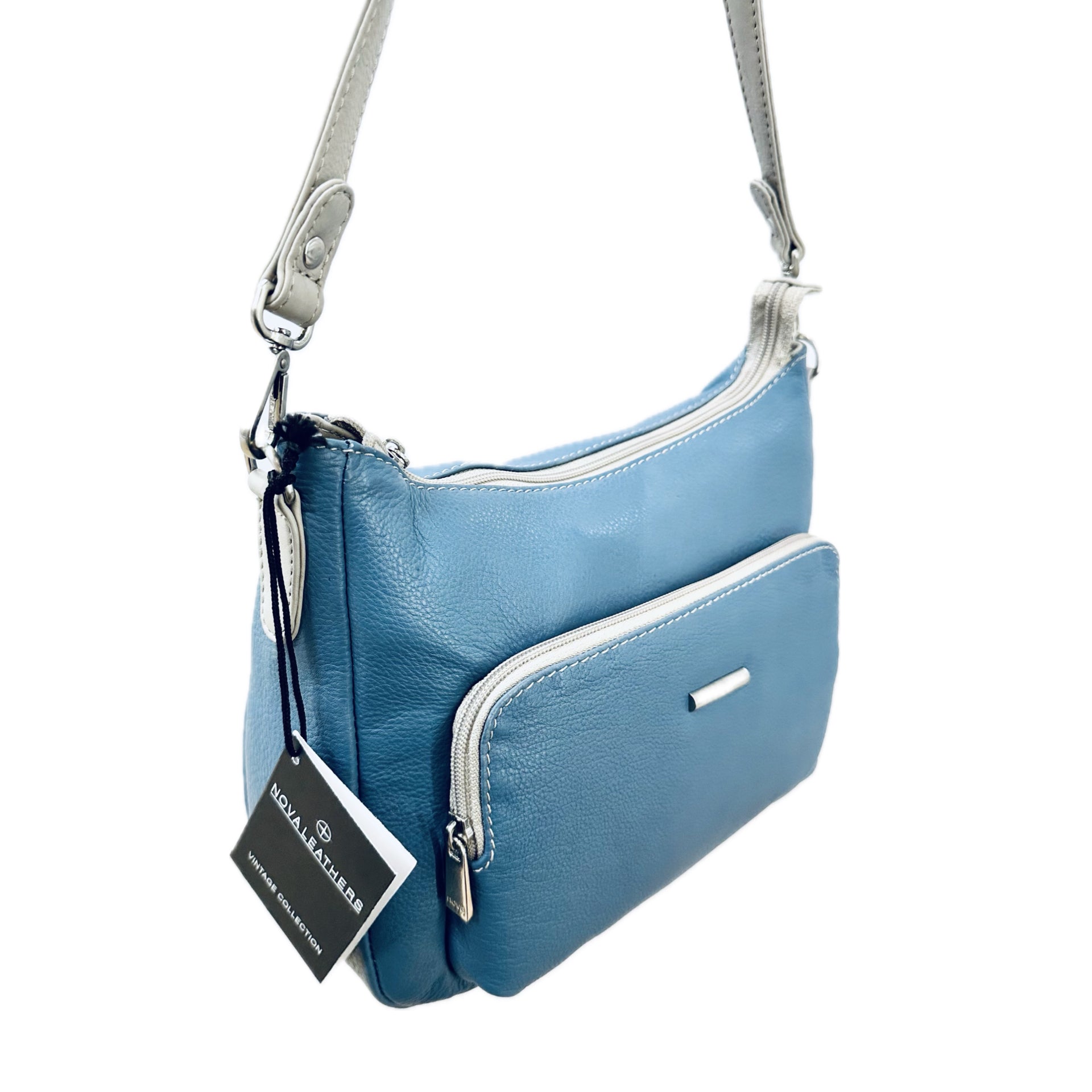 Nova Leathers Crossbody Medium - Blue/Dove Grey (8105)