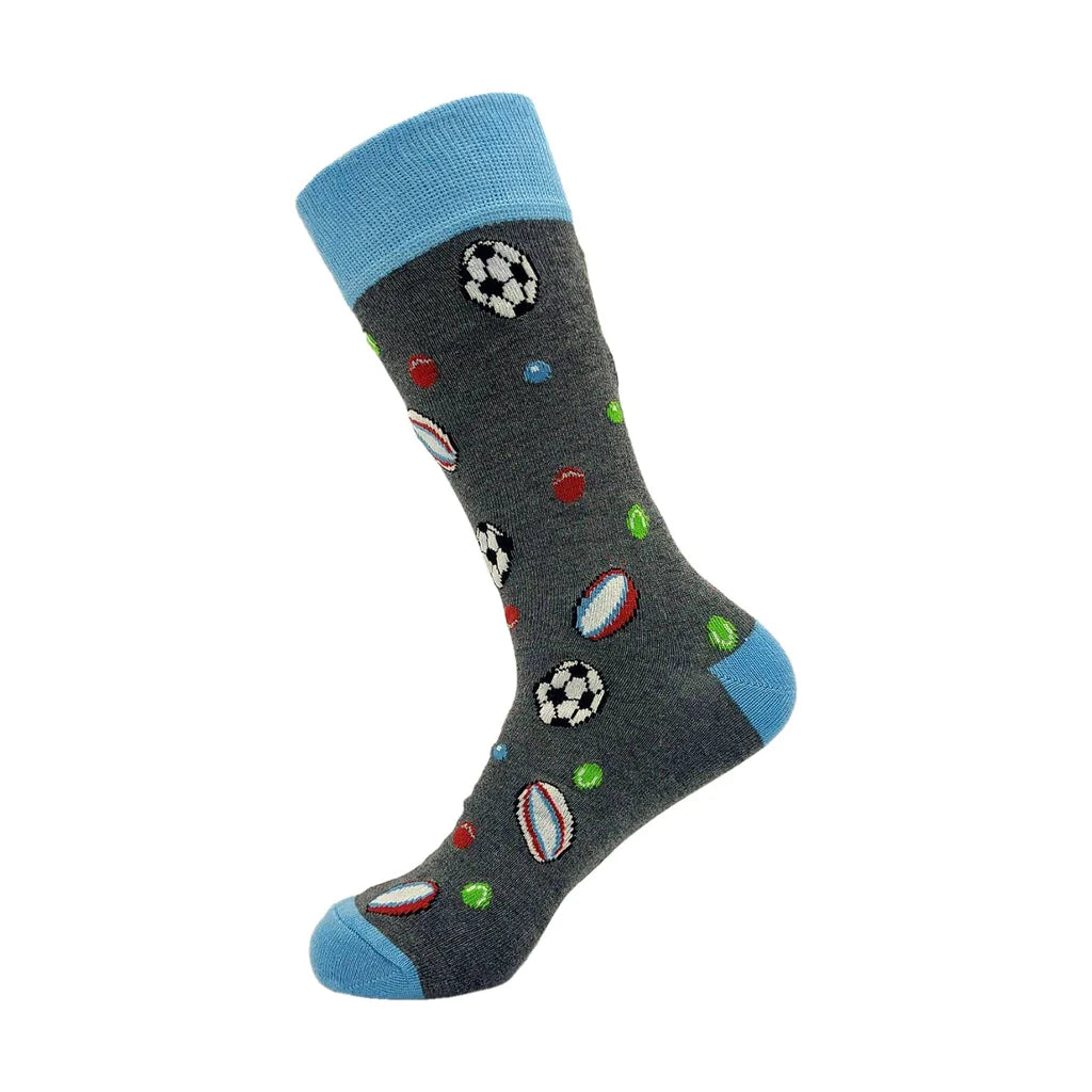 Eco Chic MENS Bamboo Socks - Sports Balls - Grey
