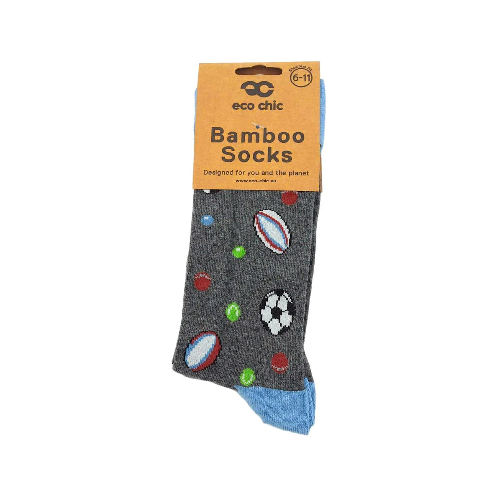 Eco Chic MENS Bamboo Socks - Sports Balls - Grey