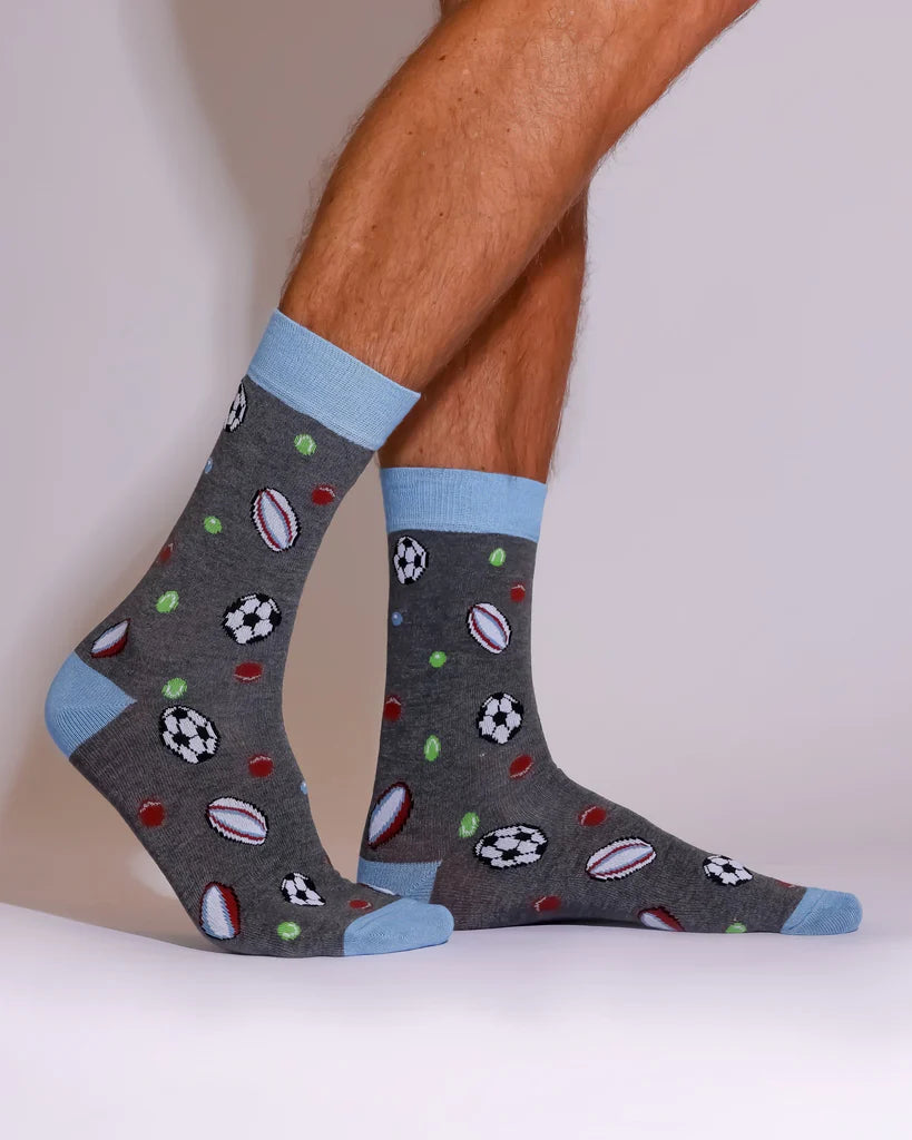Eco Chic MENS Bamboo Socks - Sports Balls - Grey