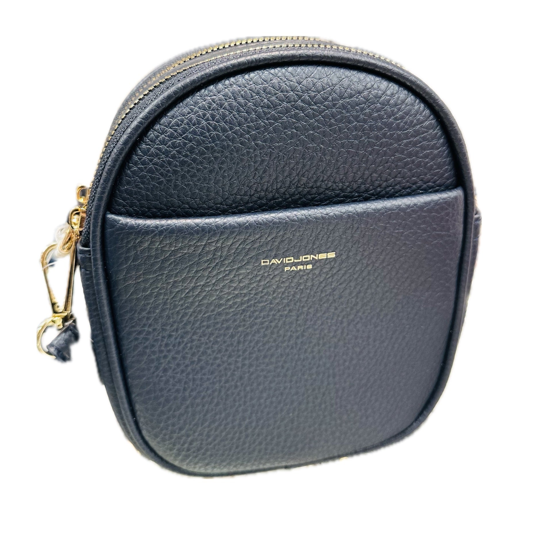 David Jones Double Zip Small Rounded Top Crossbody Bag - Navy Blue/Gold Fittings (NV7000-1)