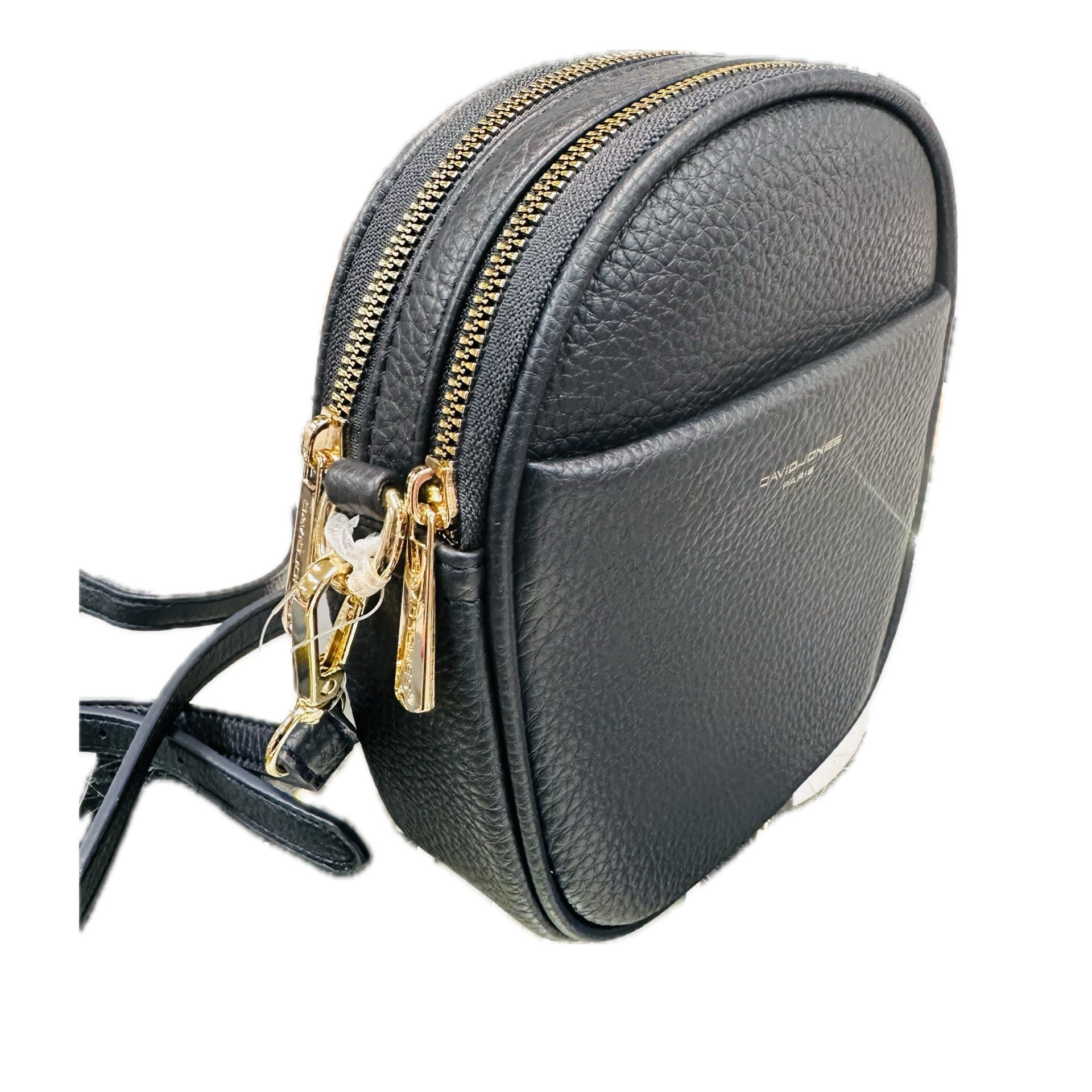 David Jones Double Zip Small Rounded Top Crossbody Bag - Navy Blue/Gold Fittings (NV7000-1)