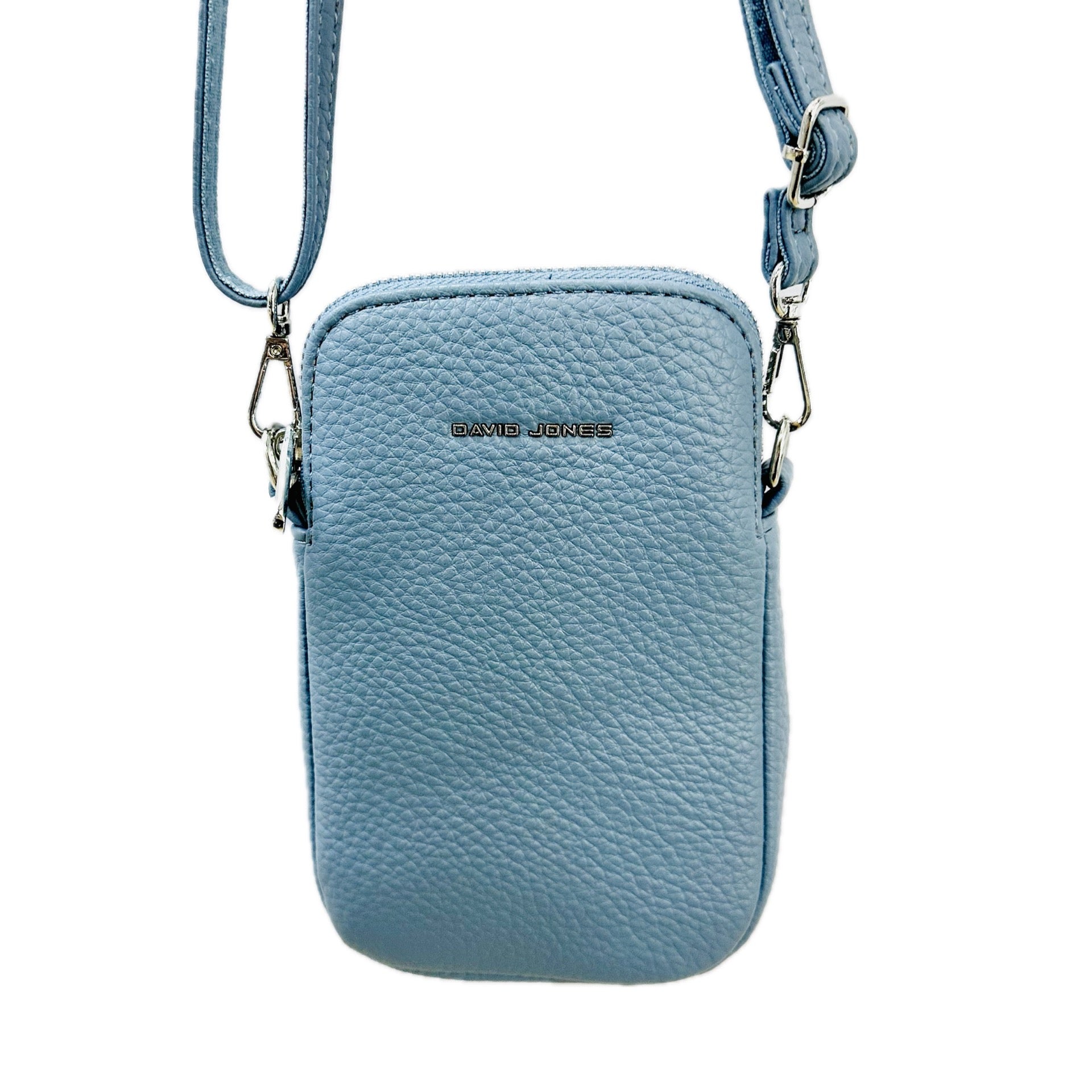David Jones (NV6937-1) Single Phone Crossbody Handbag - Blue Jean - Silver fittings