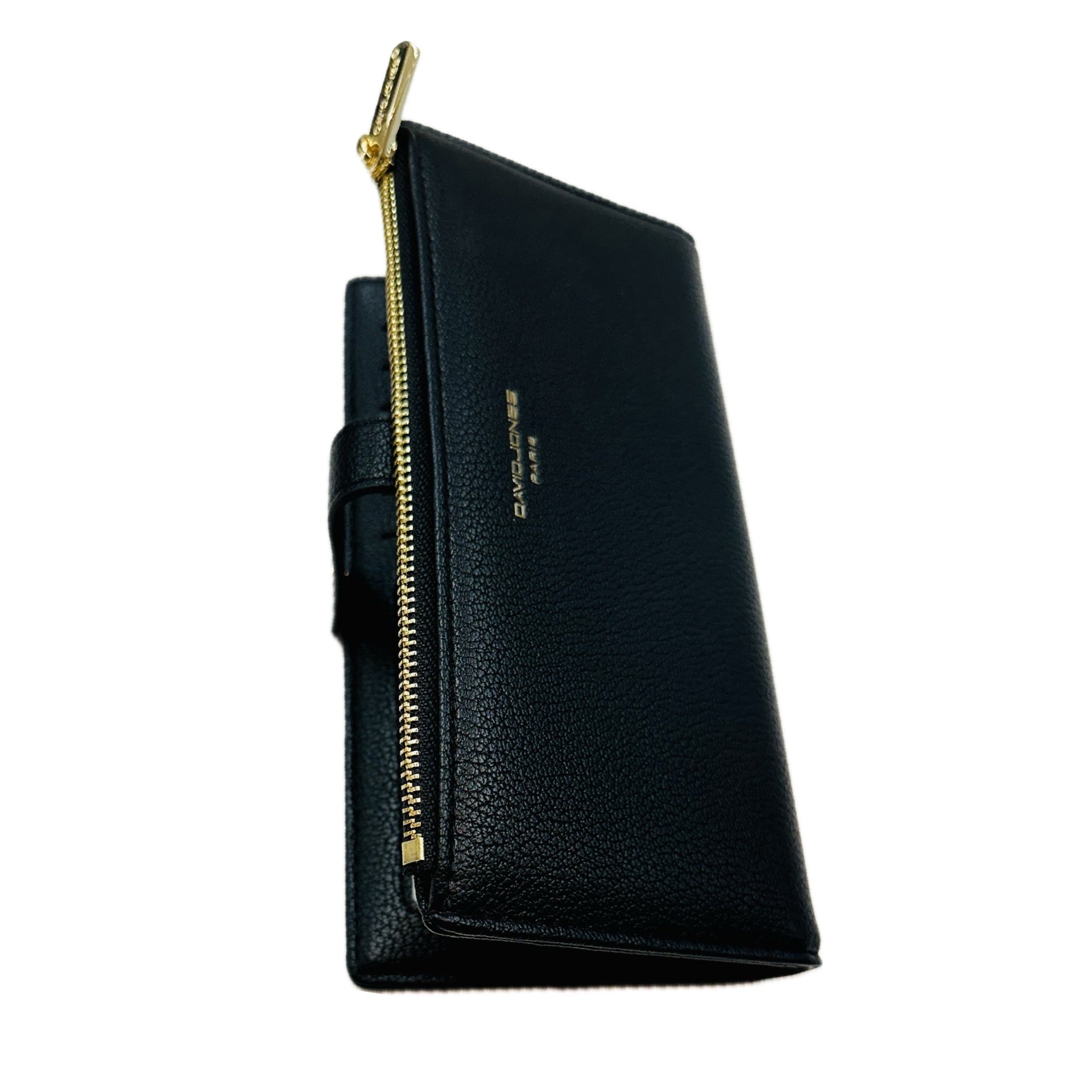 David Jones Faux Pebble Leather Long Slimline Flap Over Zip Purse - Black