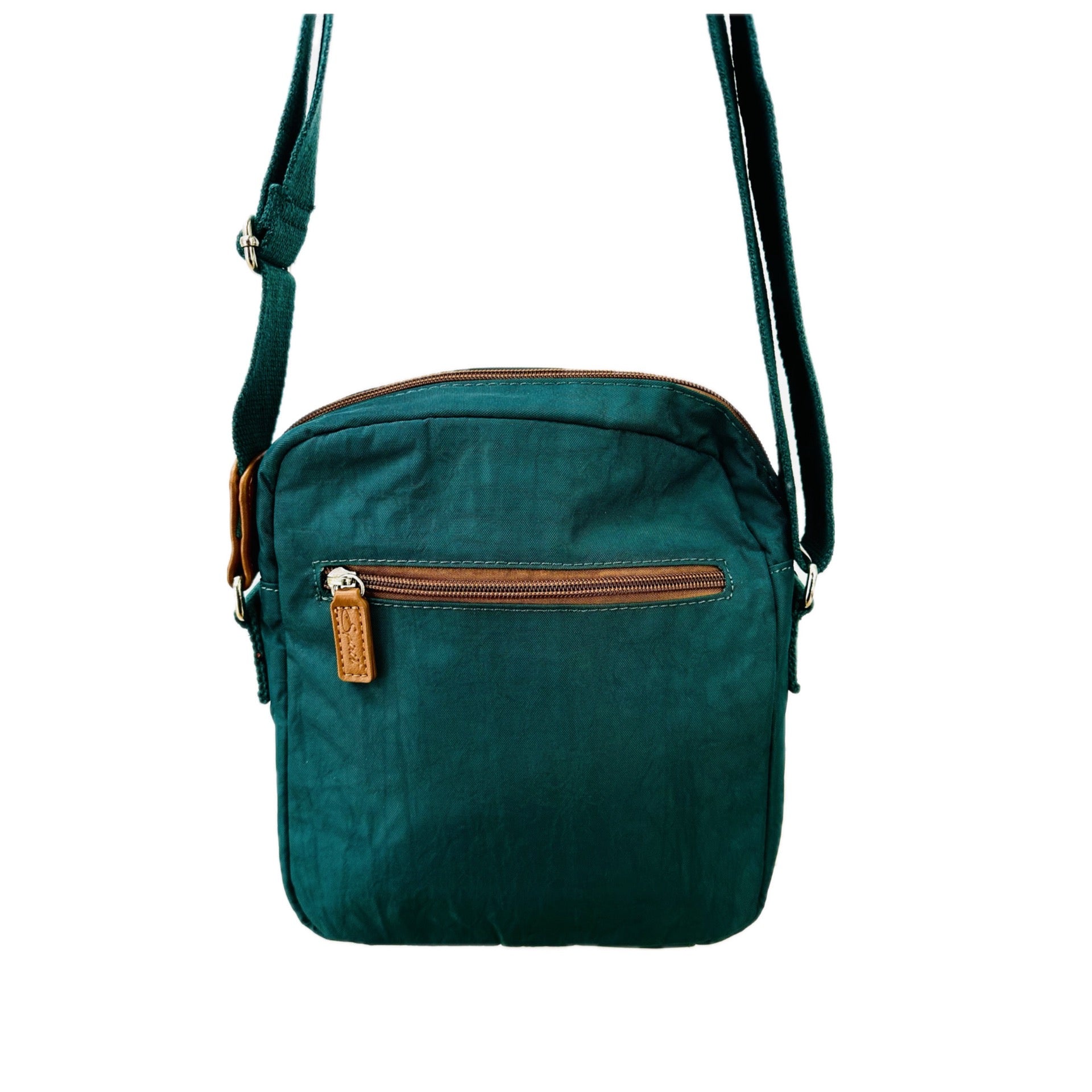 Spirit (5766) Lightweight Crossbody Multi Zip Handbag - Forest Green/Tan