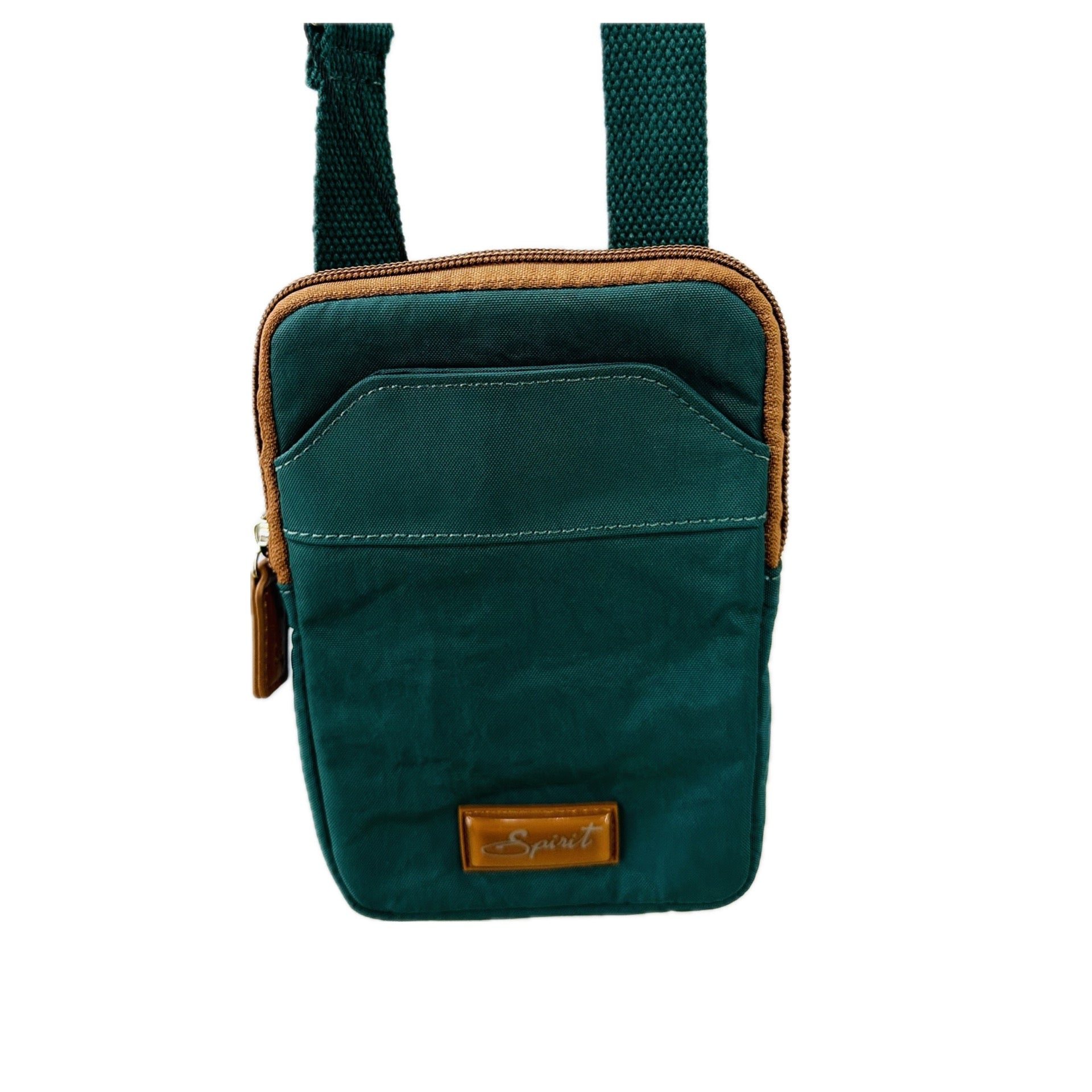 Spirit - (6890N) Lightweight Mini Slimline Phone Crossbody Handbag - Forest Green/Tan