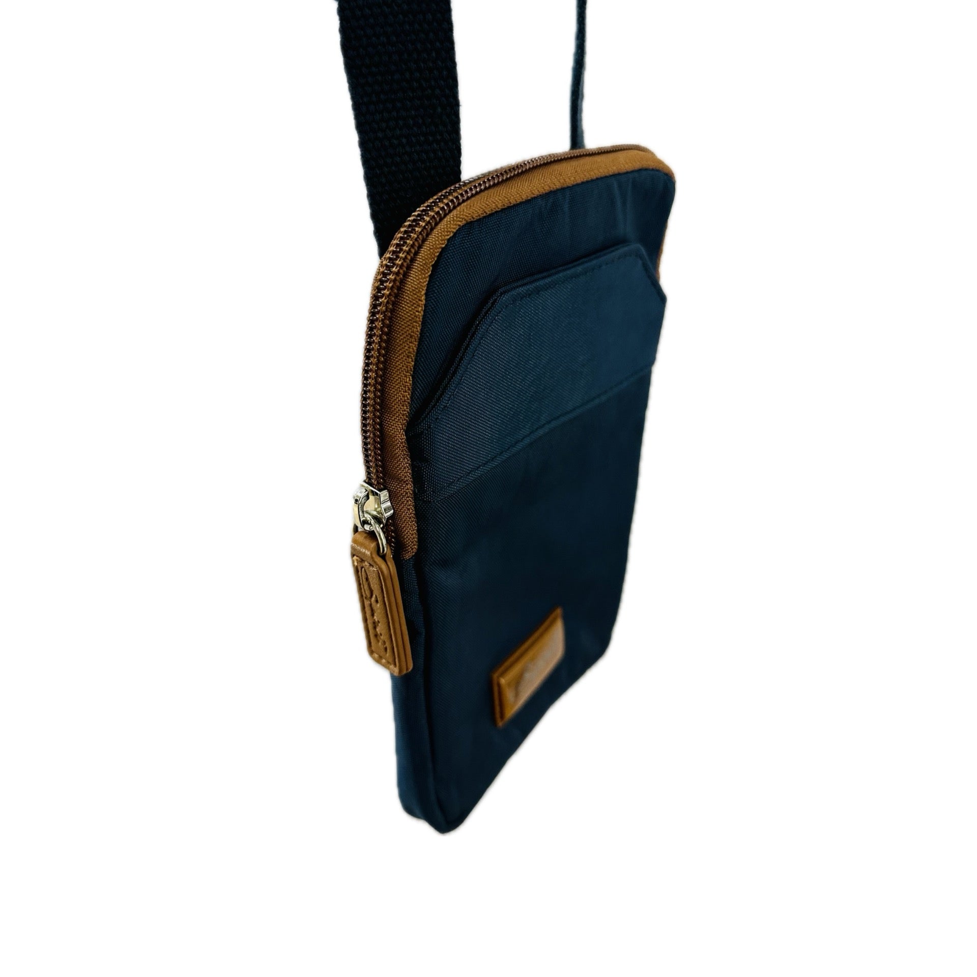 Spirit - (6890N) Lightweight Mini Slimline Phone Crossbody Handbag - Navy Blue/Tan