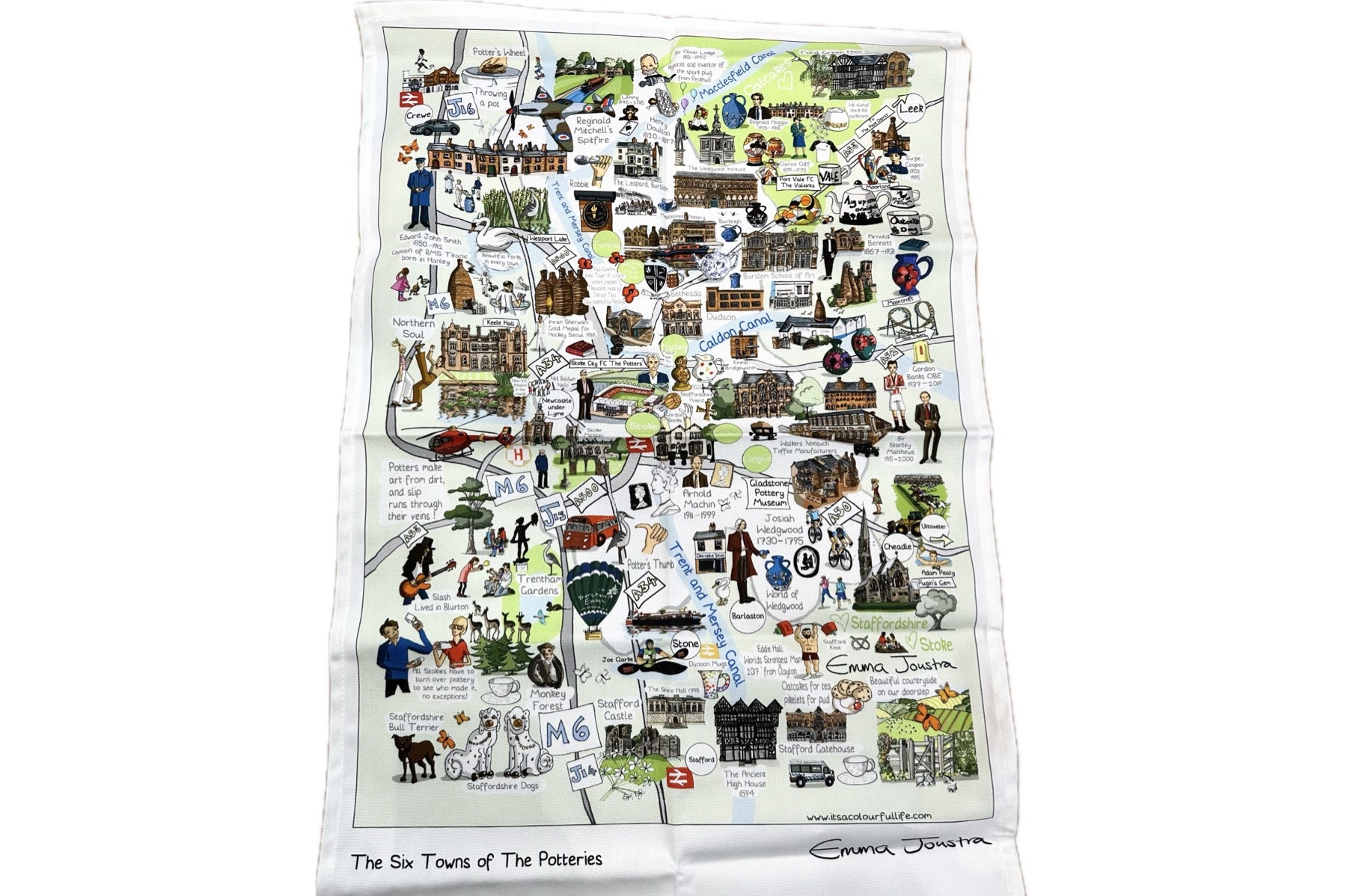 Emma Joustra TEATOWEL - Six Towns of The Potteries Map