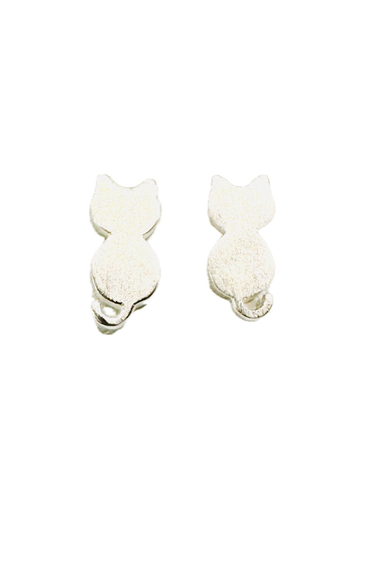 Kali Ma Textured Matt Silver Finish Flat Sitting Cat Stud Earrings - Sterling 925 Silver