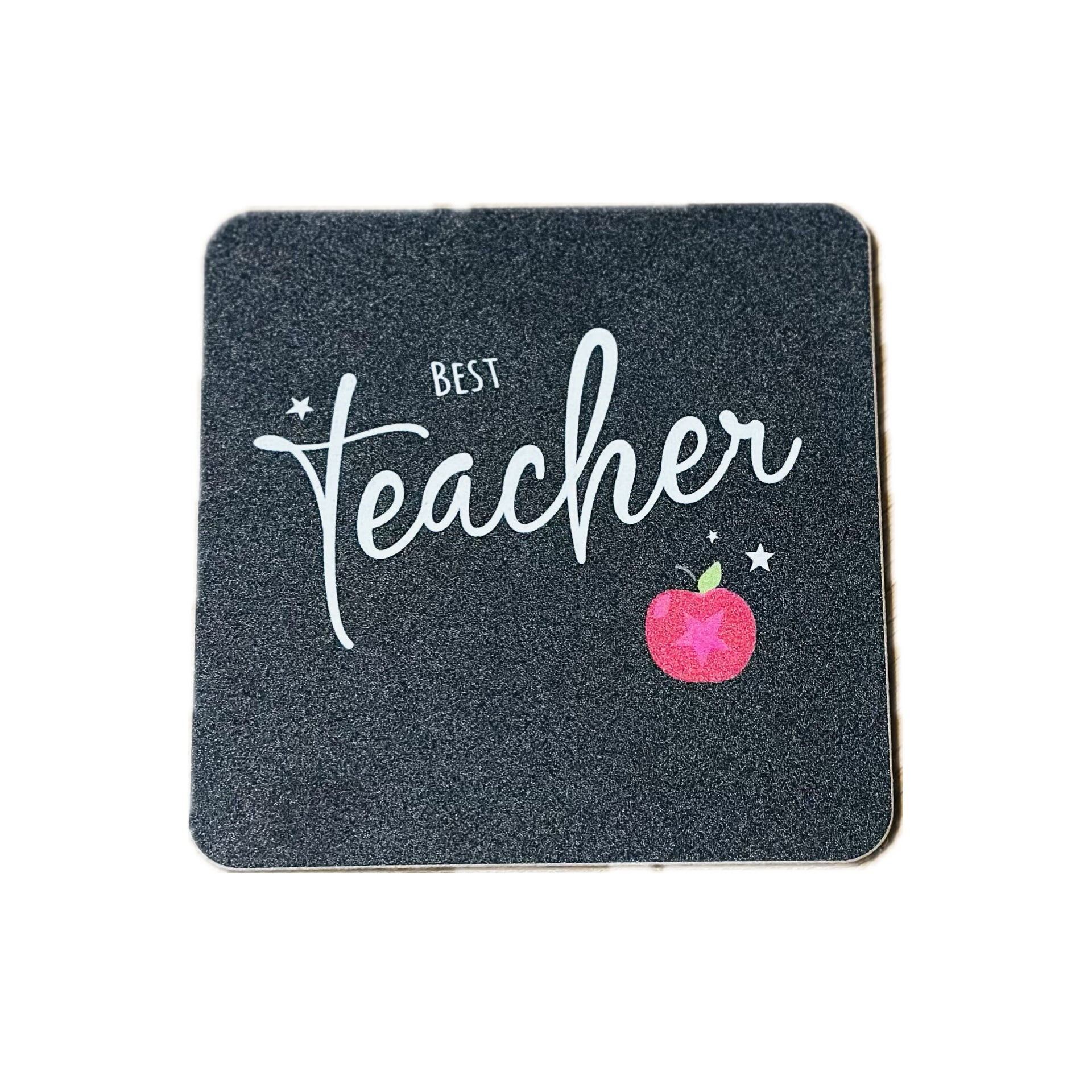 Best Teacher Apple Black Coaster - White Cotton Cards