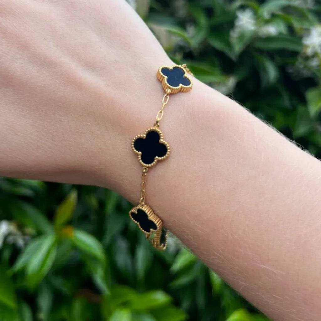 Byzantium Four Leaf Clover Chain Bracelet - Black/Gold