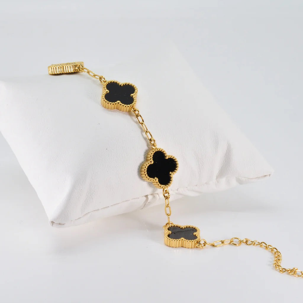 Byzantium Four Leaf Clover Chain Bracelet - Black/Gold