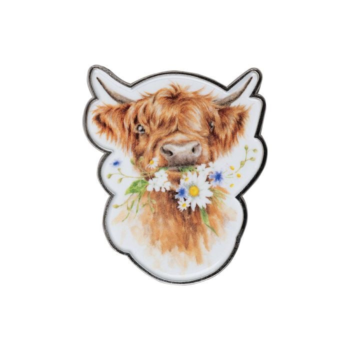'Daisy Coo' Highland Cow Pin Badge - Wrendale Designs