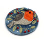 POM Dusky Blue Velvet - Robin & Holly - Embroidered Round Pocket Mirror