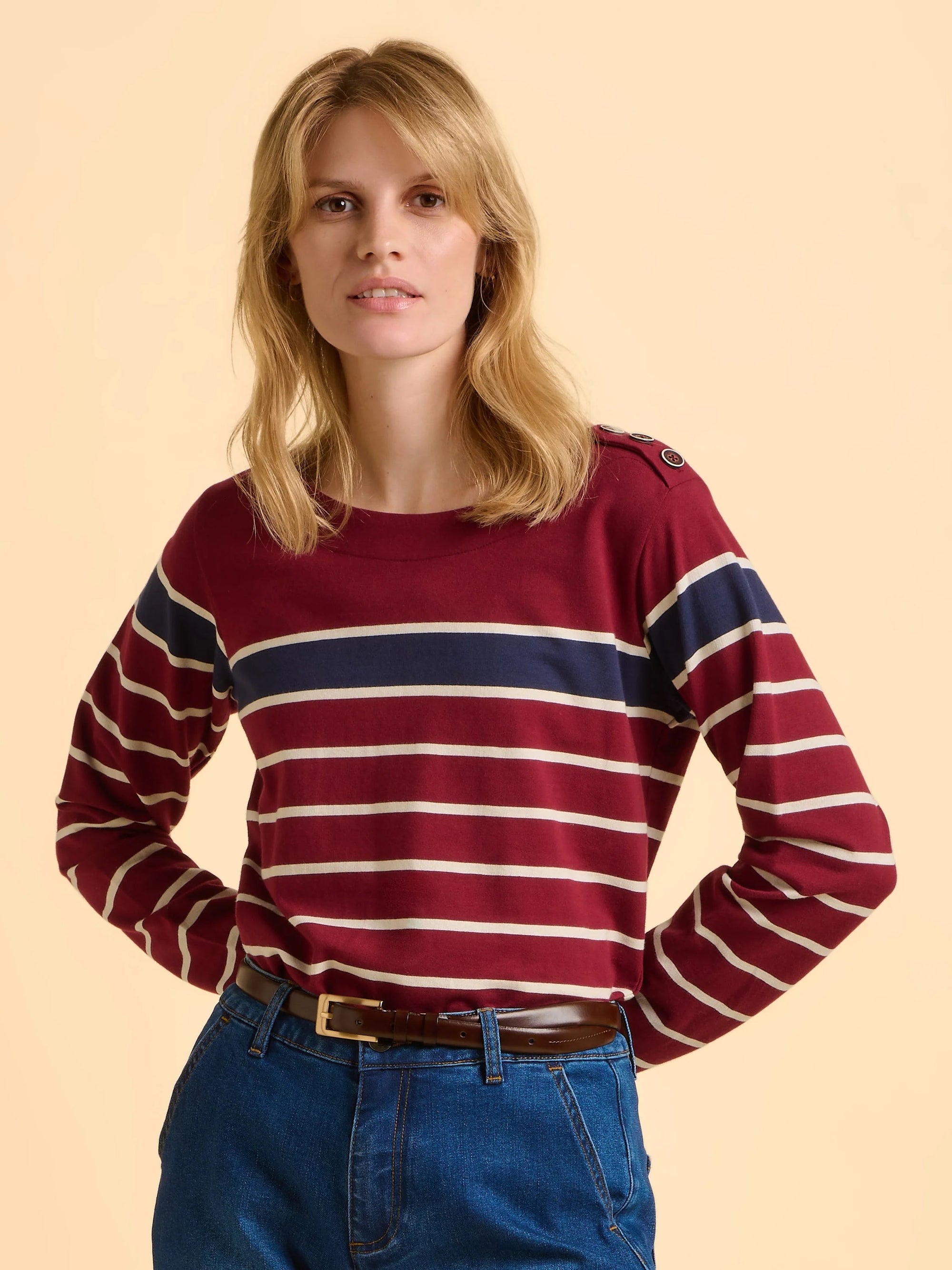 Brakeburn Classic Bella Crew Stripe Sweatshirt - Burgundy