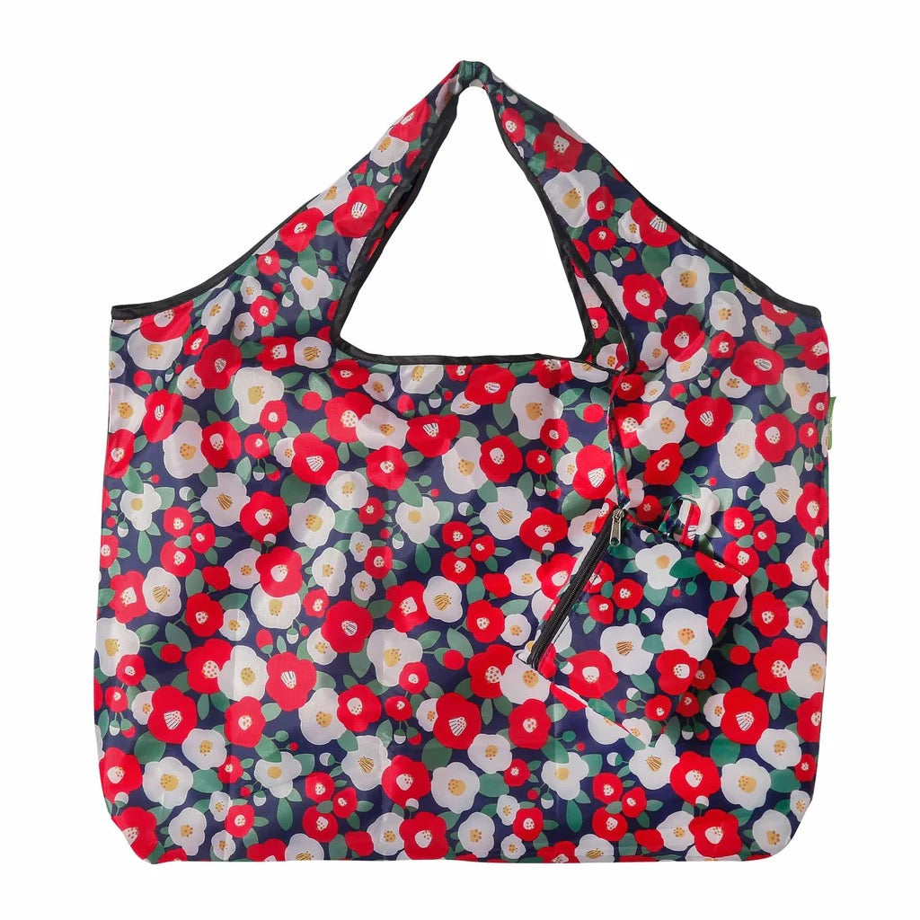Eco Chic NEW Large Foldable Recycled Shopping Bag - Abstract Poppy - Navy Blue