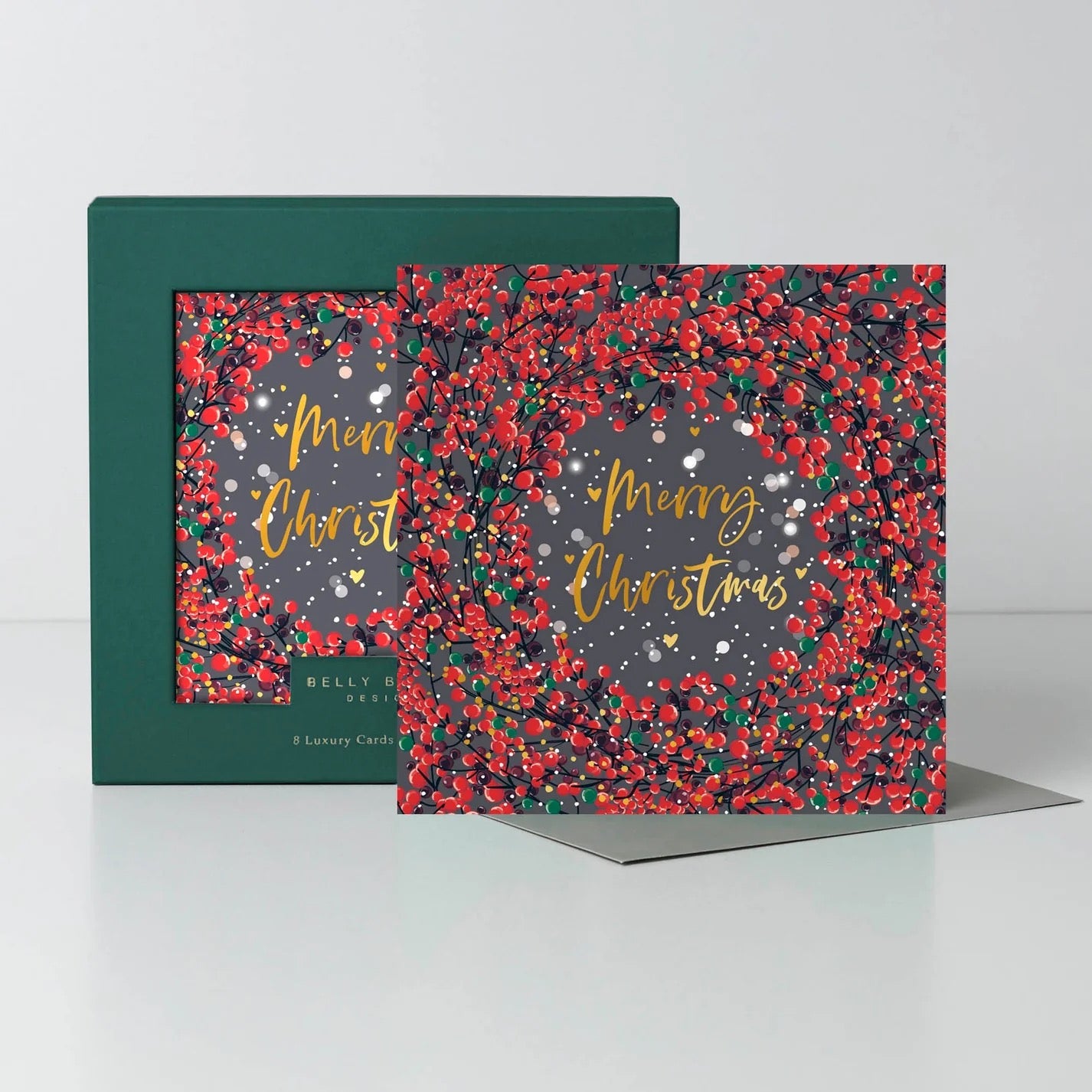 Belly Button Red Berries - Luxury Box Christmas Cards - 8 Pack