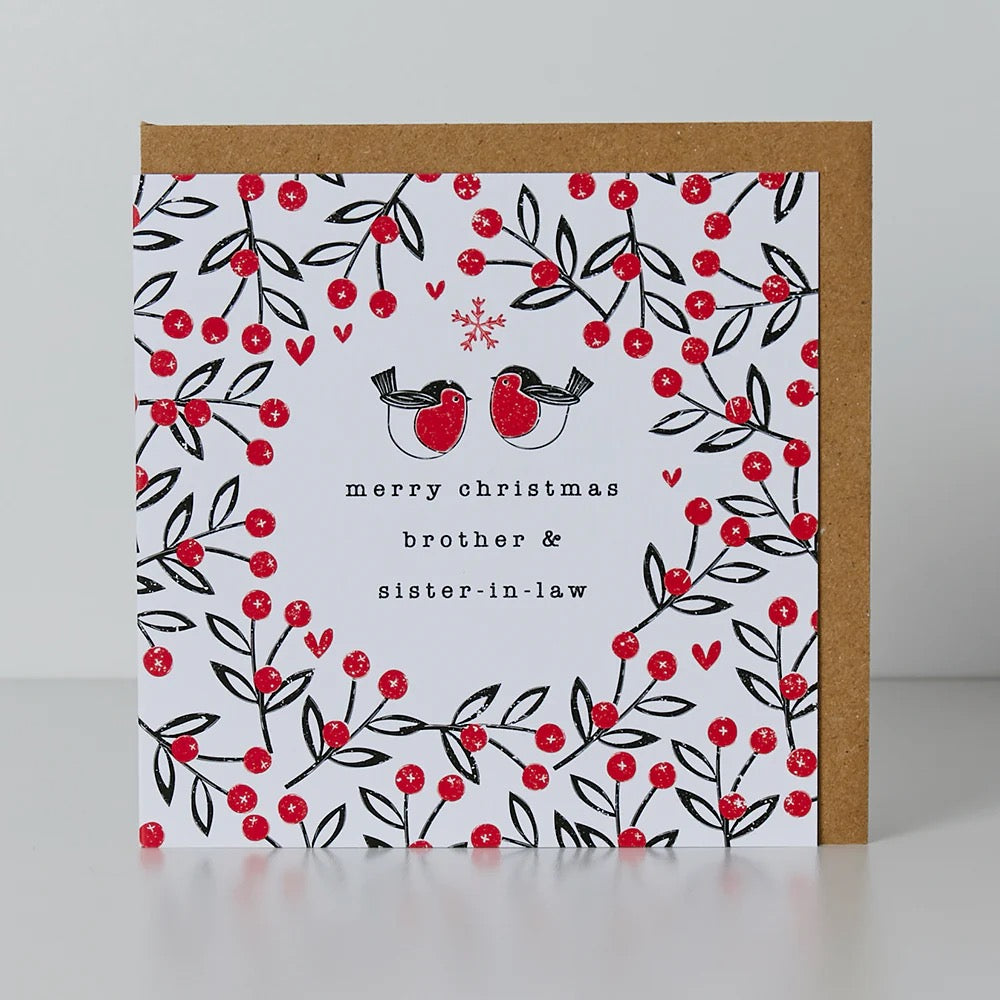Belly Button Brother & Sister-in-Law Red Robins Small Christmas Card