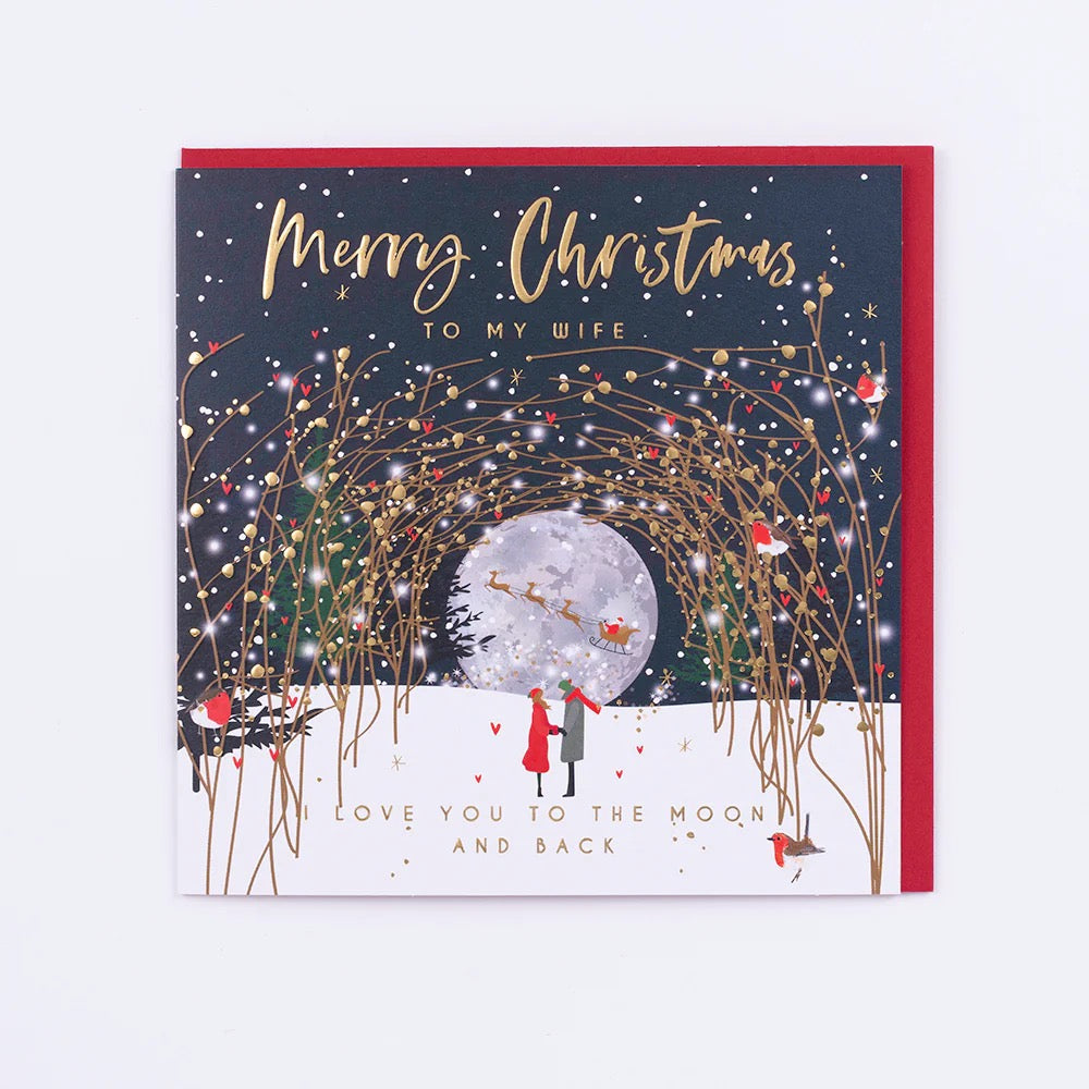 Belly Button Wife Love You To The Moon & Back - Winter Night Scene - Christmas Card