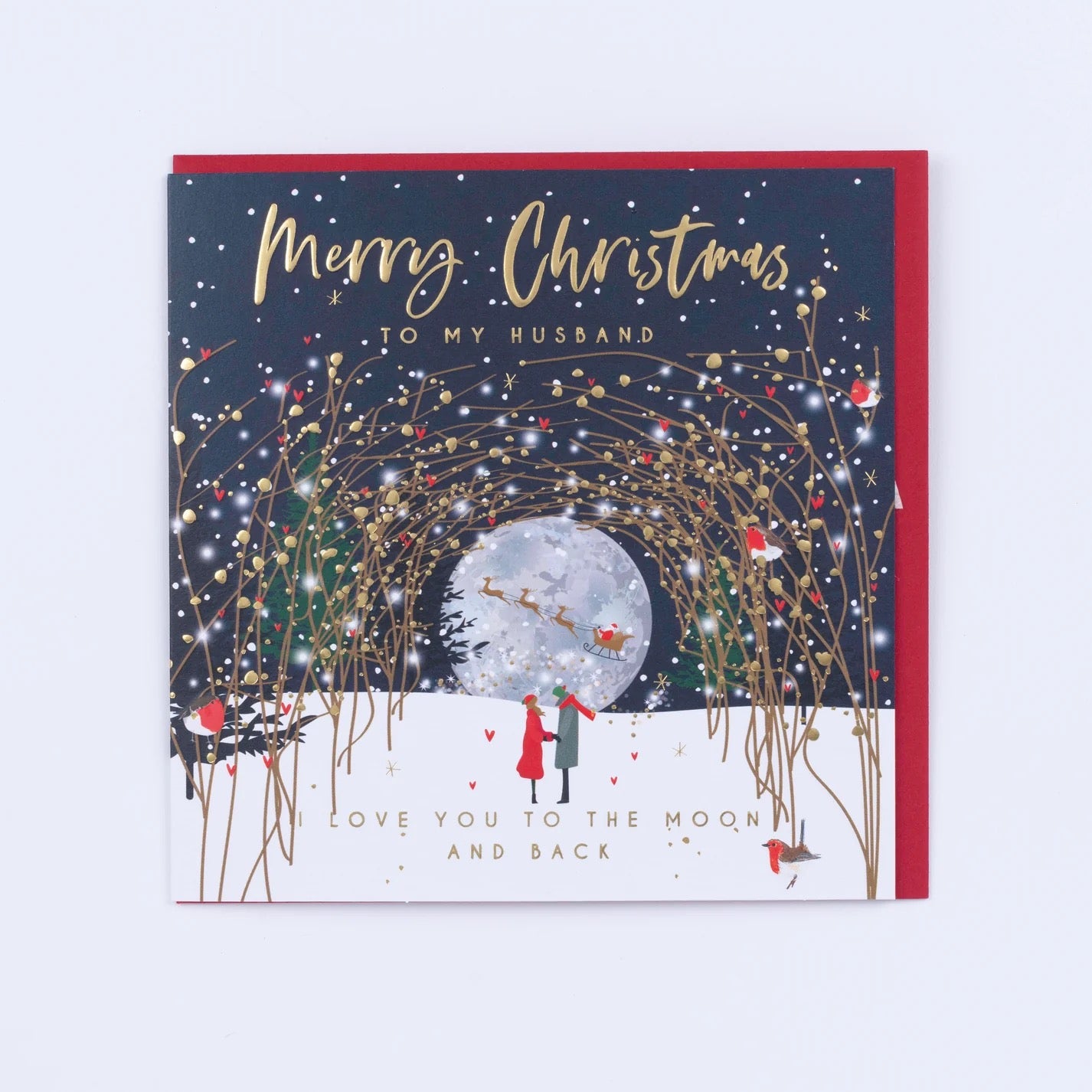 Belly Button Husband Love You To The Moon & Back - Winter Night Scene - Christmas Card
