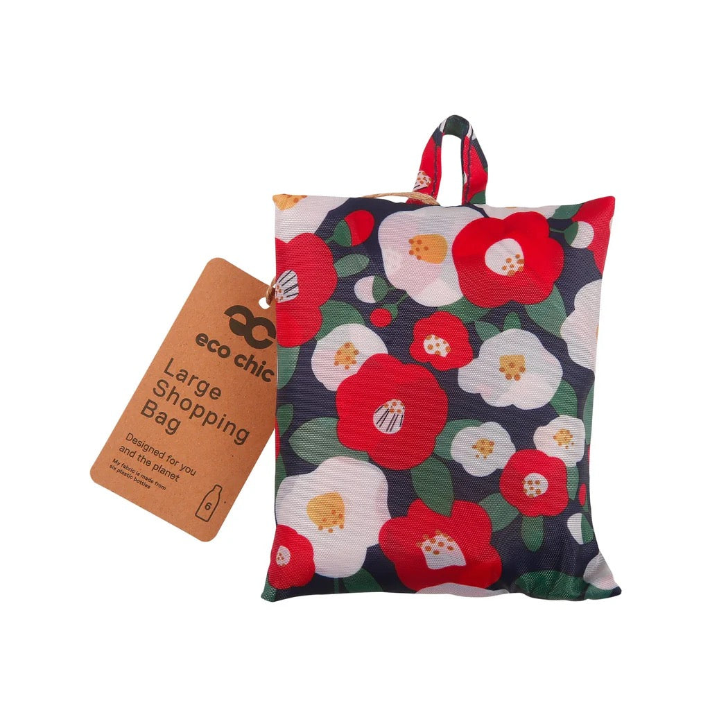 Eco Chic NEW Large Foldable Recycled Shopping Bag - Abstract Poppy - Navy Blue