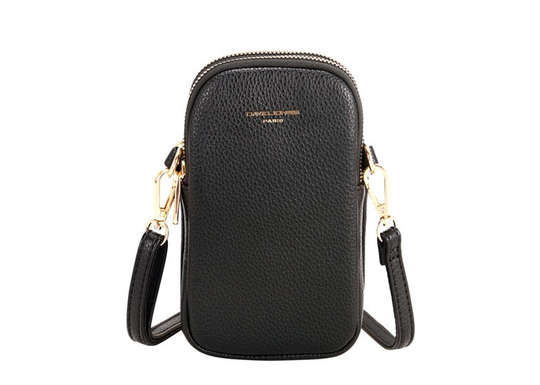 David Jones Jessie Double Zip Phone Bag - Black/Gold Fittings (CM6814A) in