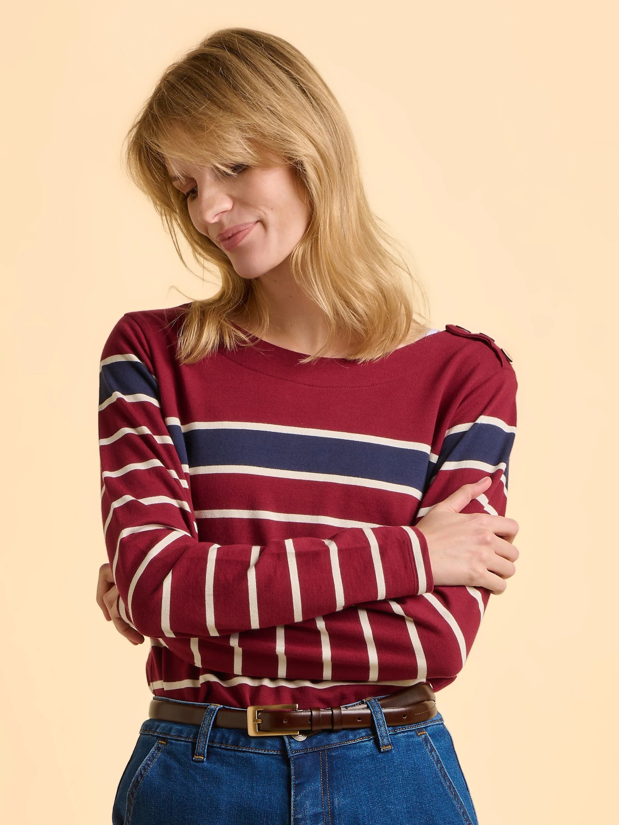 Brakeburn Classic Bella Crew Stripe Sweatshirt - Burgundy