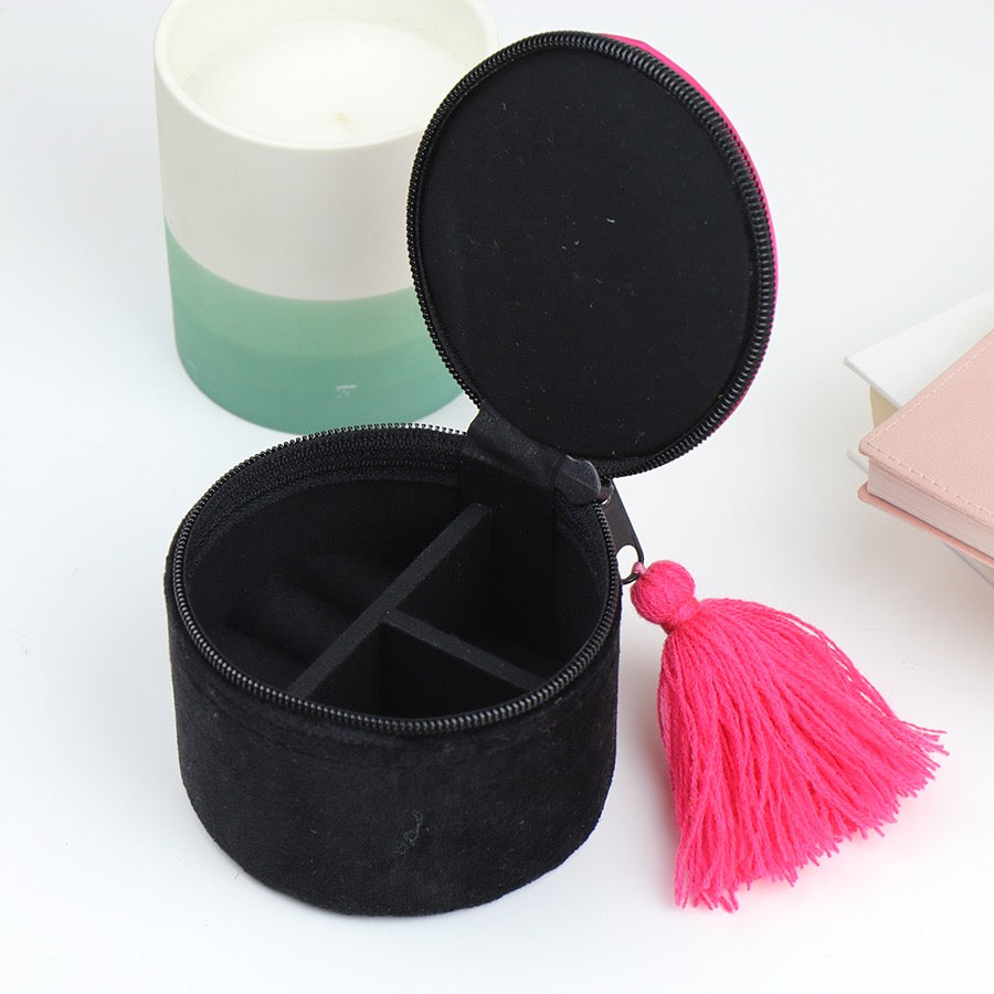 POM Midnight Velvet - Toadstools - Embroidered Round Mini Jewellery Box