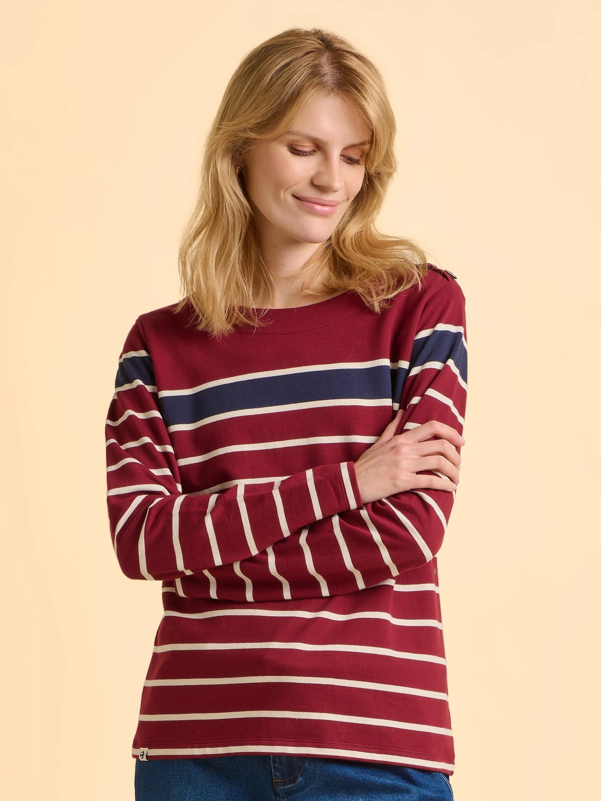 Brakeburn Classic Bella Crew Stripe Sweatshirt - Burgundy