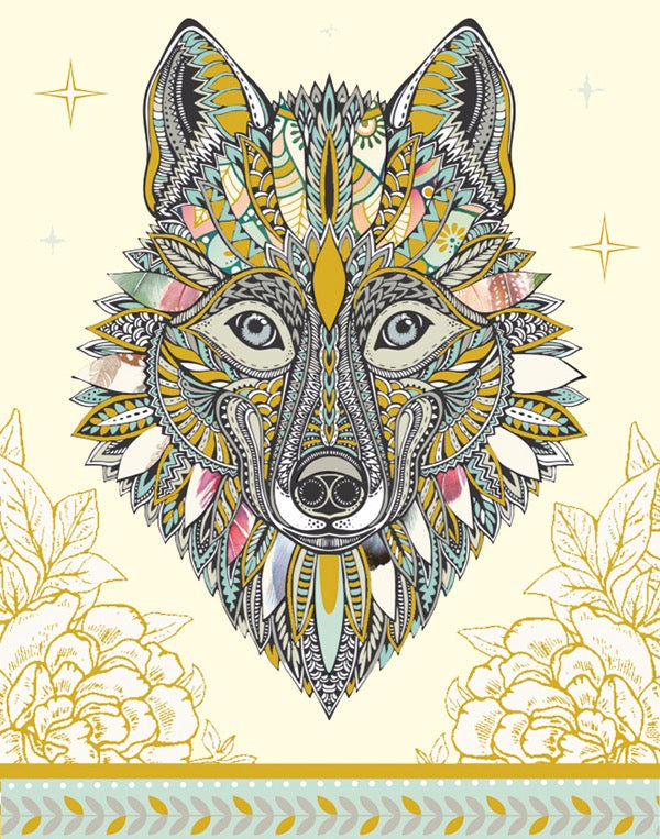 Arabesque Wolf Head Notebook - Cream/Gold