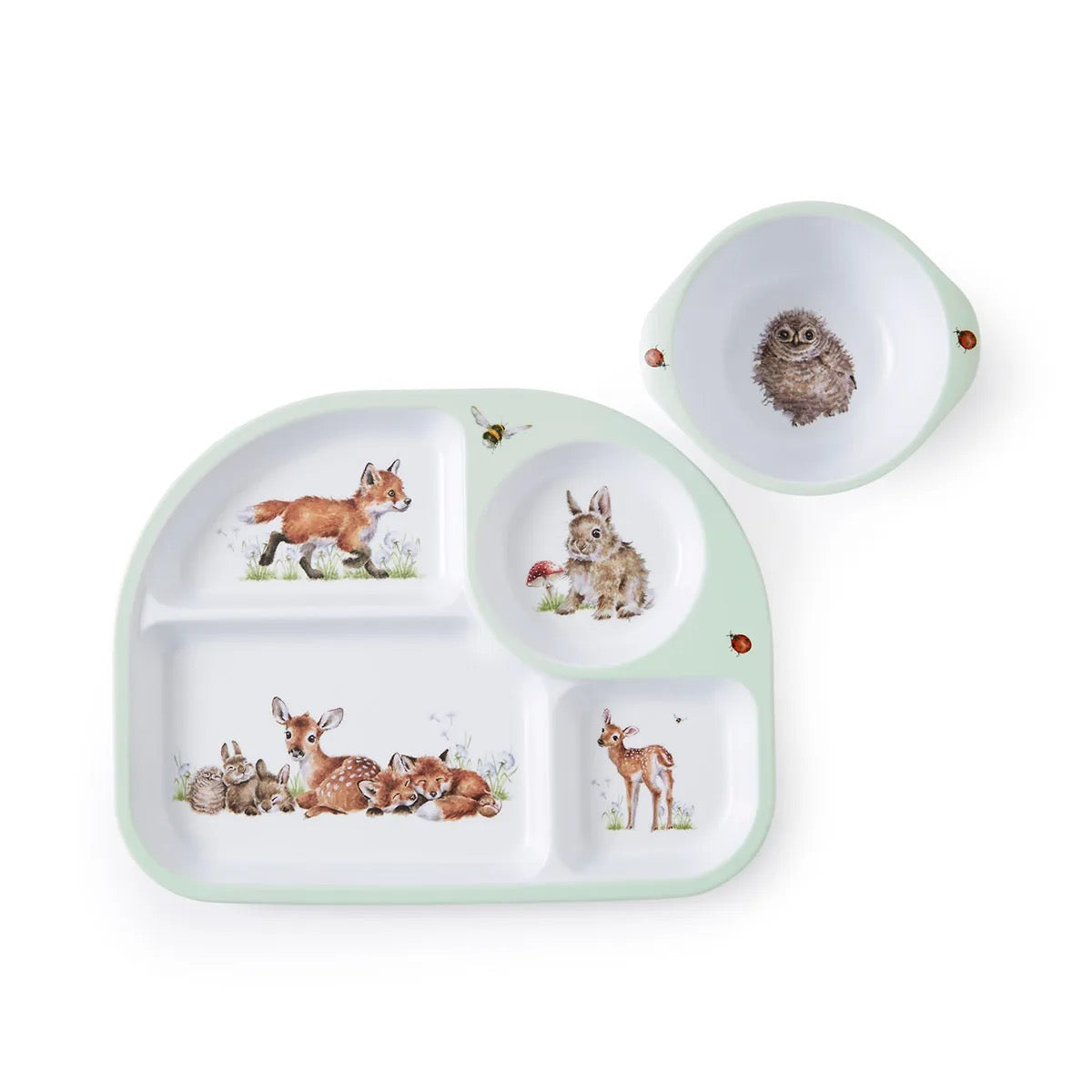 Wrendale - The Little Wren 2 Piece Melamine Divided Plate & Bowl Set