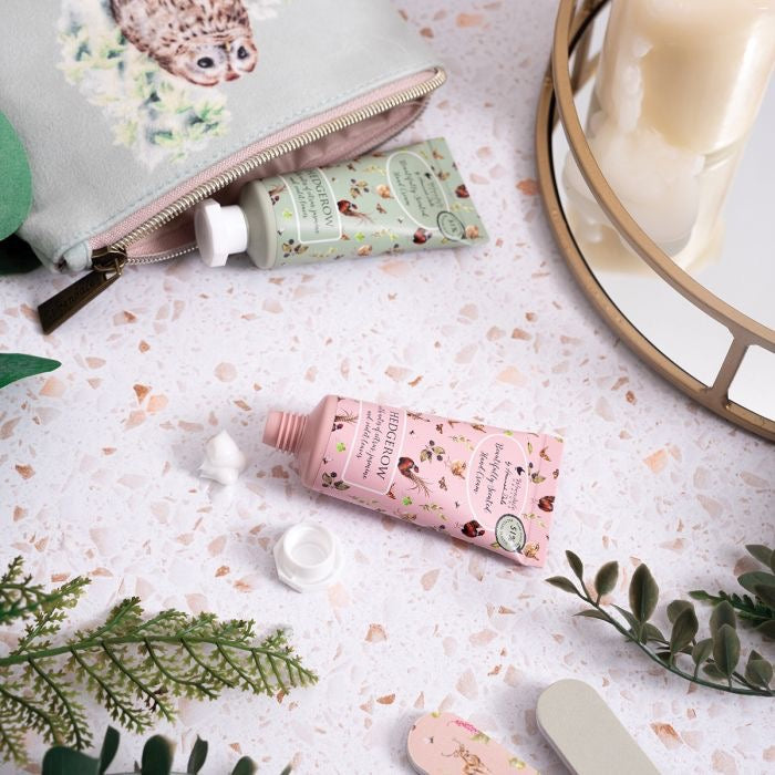 'Woodland' Owl & Hedgehog Mini Hand Cream Gift Set in Velvet Pouch - Wrendale Designs (Green)