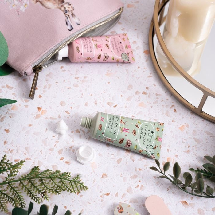 'Hedgerow' Hare & Mouse Mini Hand Cream Gift Set in Velvet Pouch - Wrendale Designs (Pink)