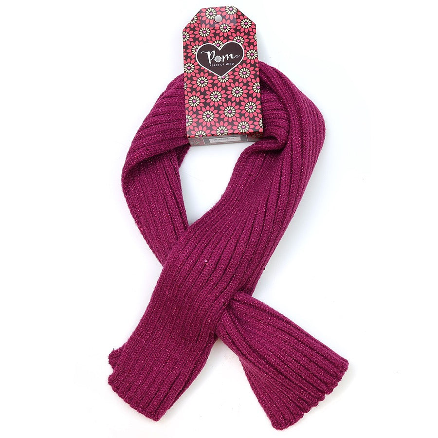 POM Magenta Fine Cable Ribbed Pull Through Sequin Scarf