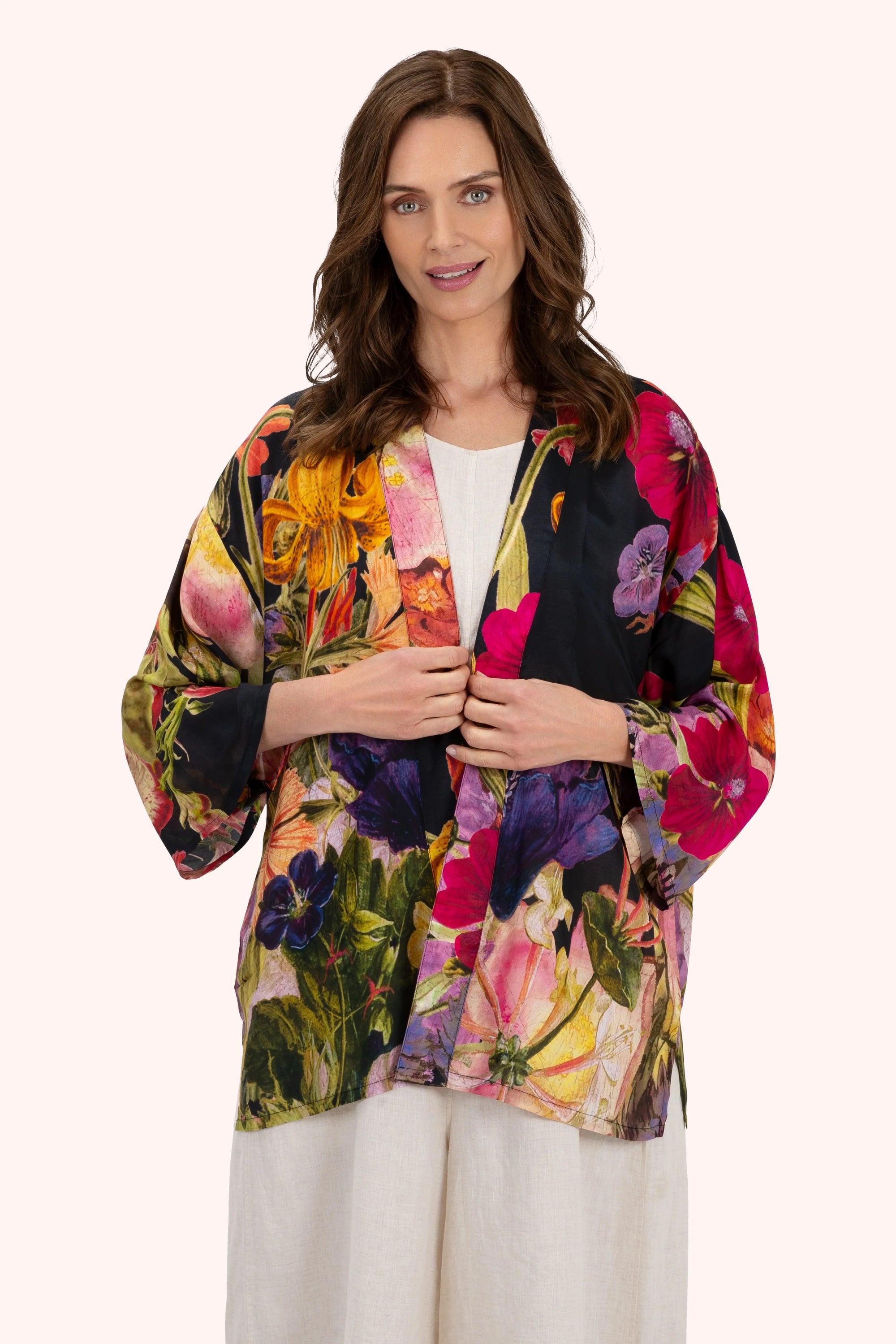 Powder Midnight Posy Mid-Length Kimono - Midnight