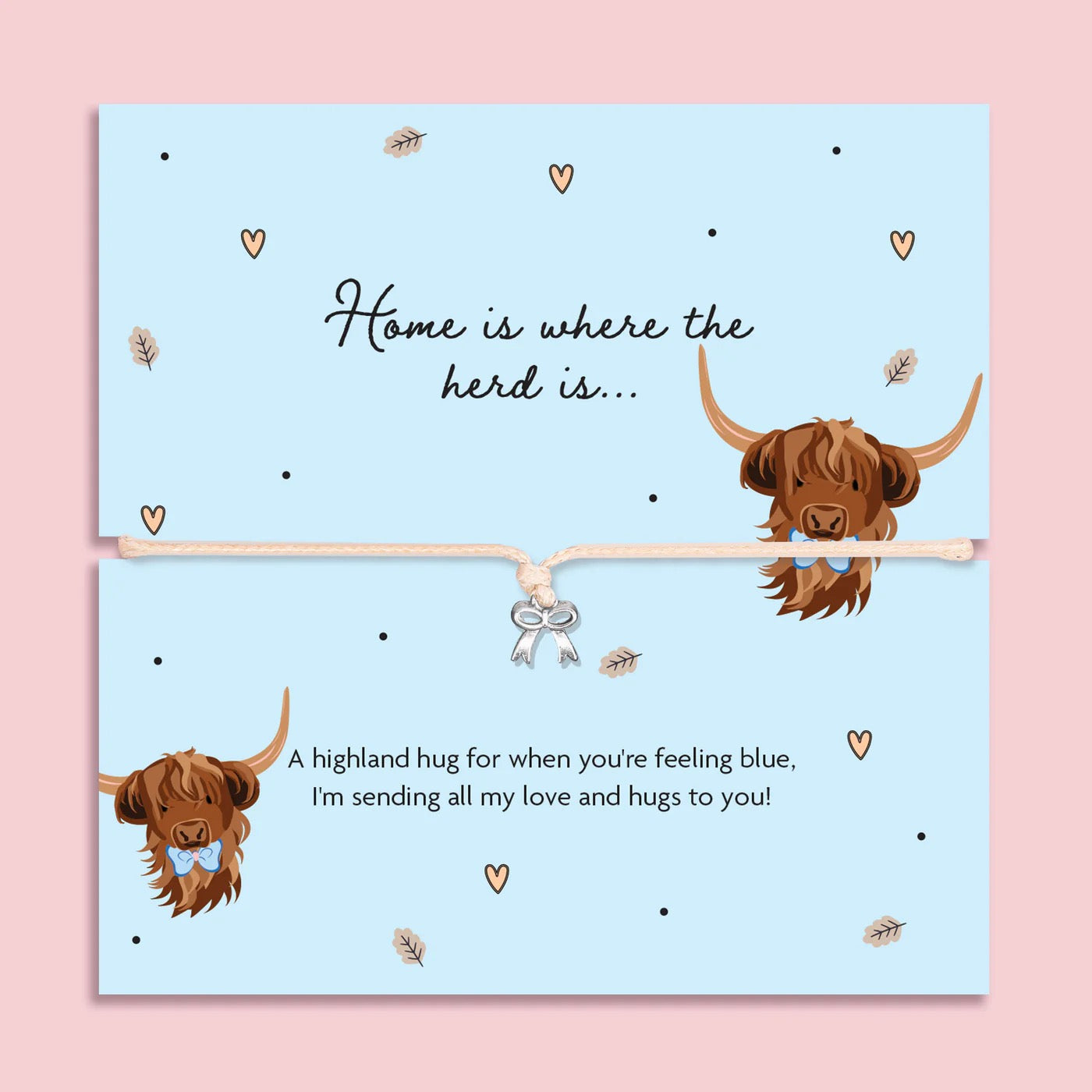 Letterbox Love - Bow - Home is Where the Herd Is...Highland Cow Cord Bracelet