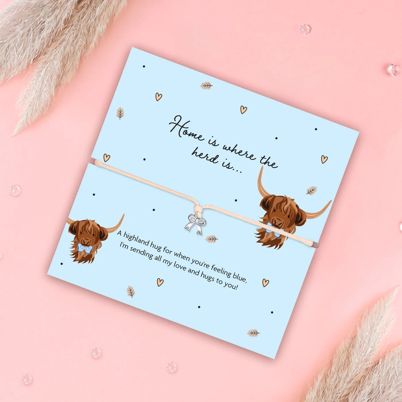 Letterbox Love - Bow - Home is Where the Herd Is...Highland Cow Cord Bracelet