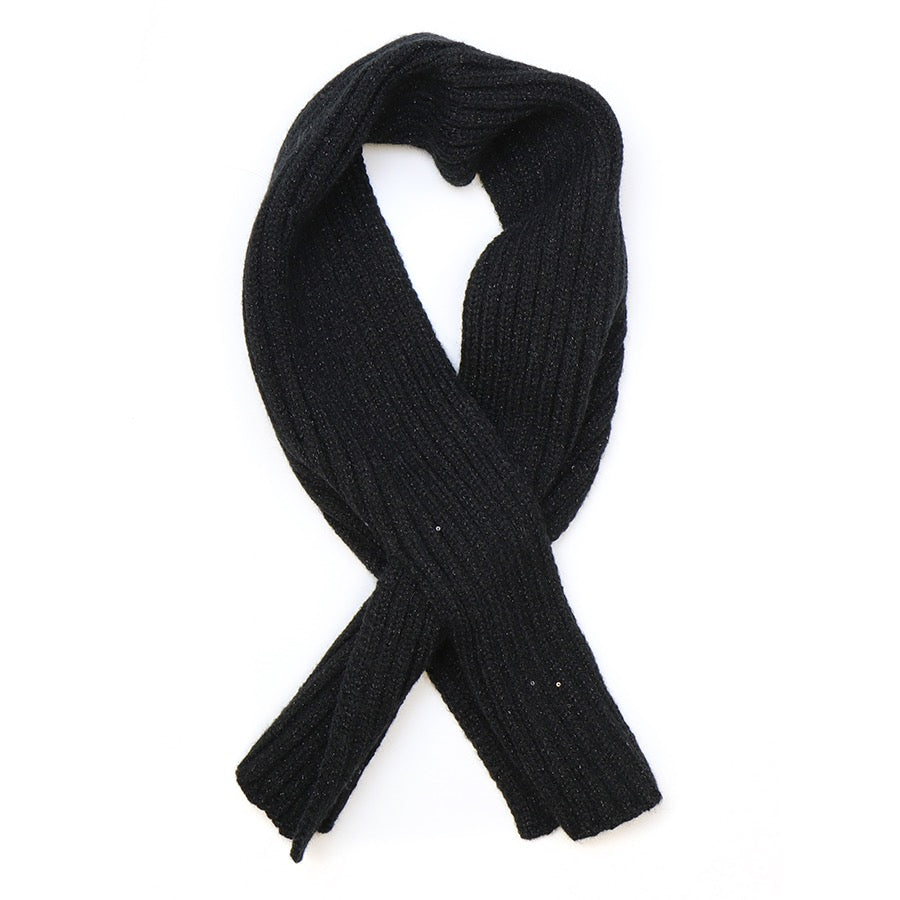 POM Black Cable Knit Ribbed Pull Through Sequin Scarf